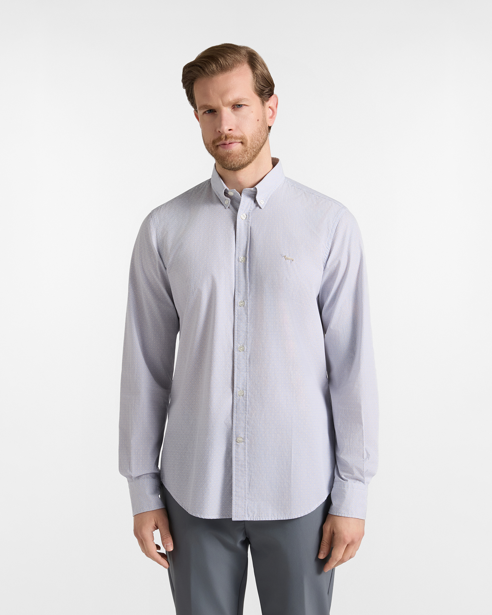 Camicia Uomo in popeline di cotone con microstampa grigio