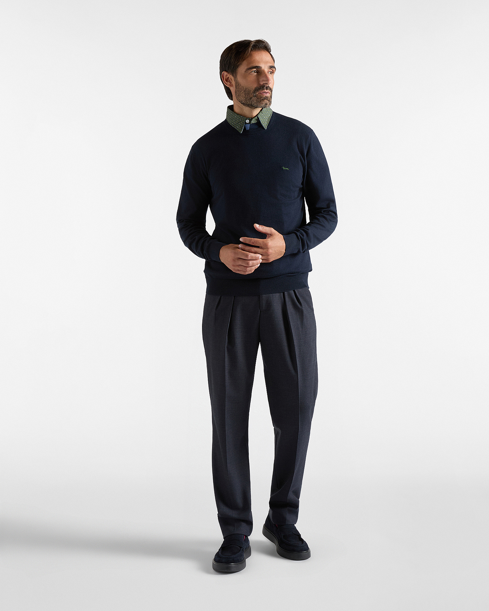 Men's Made in Italy sweater in a  cotton and cashmere blend with regular fit, NAVY BLUE, large