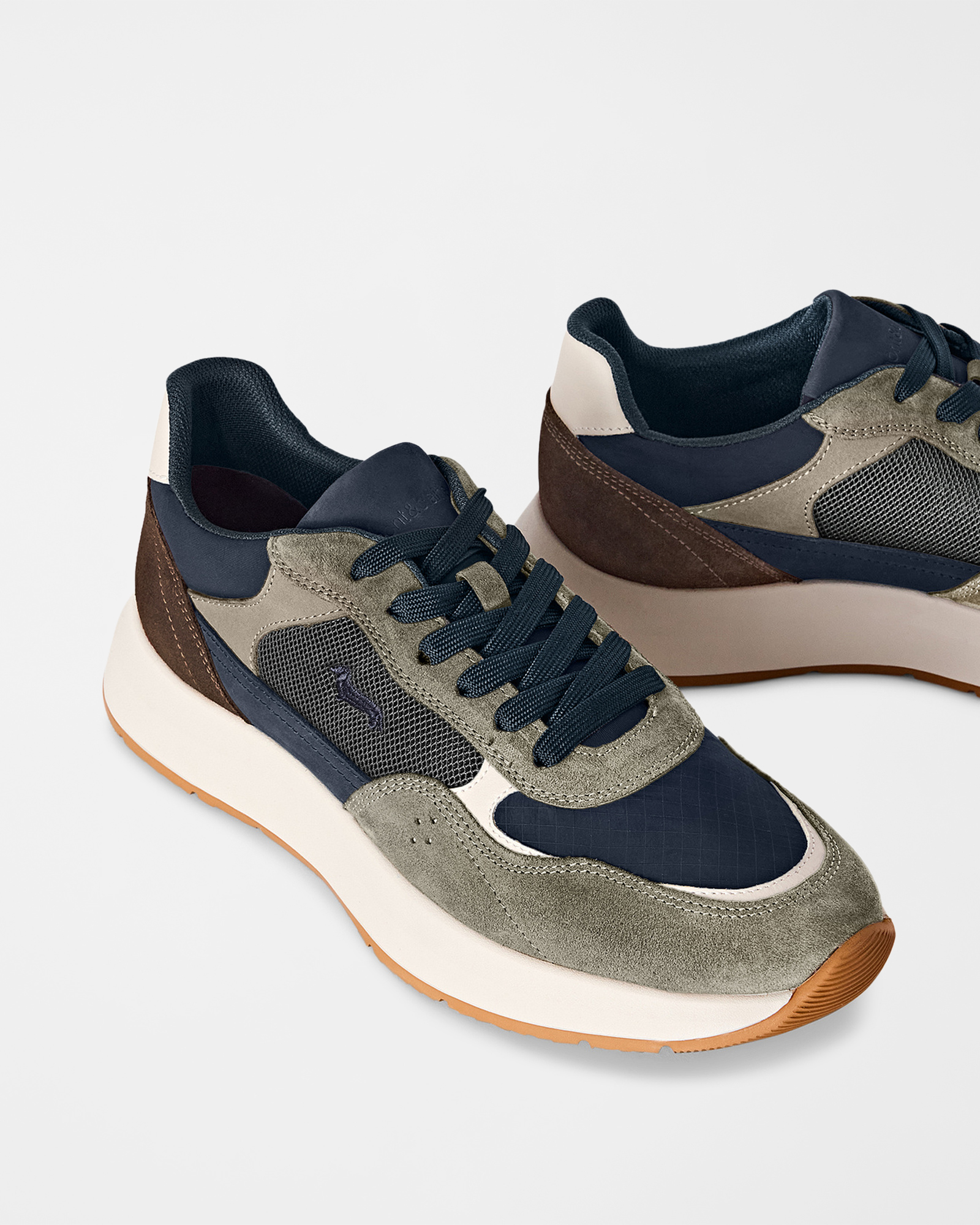 Men's suede and mesh urban comfort sneakers, BEIGE - BLUE, large