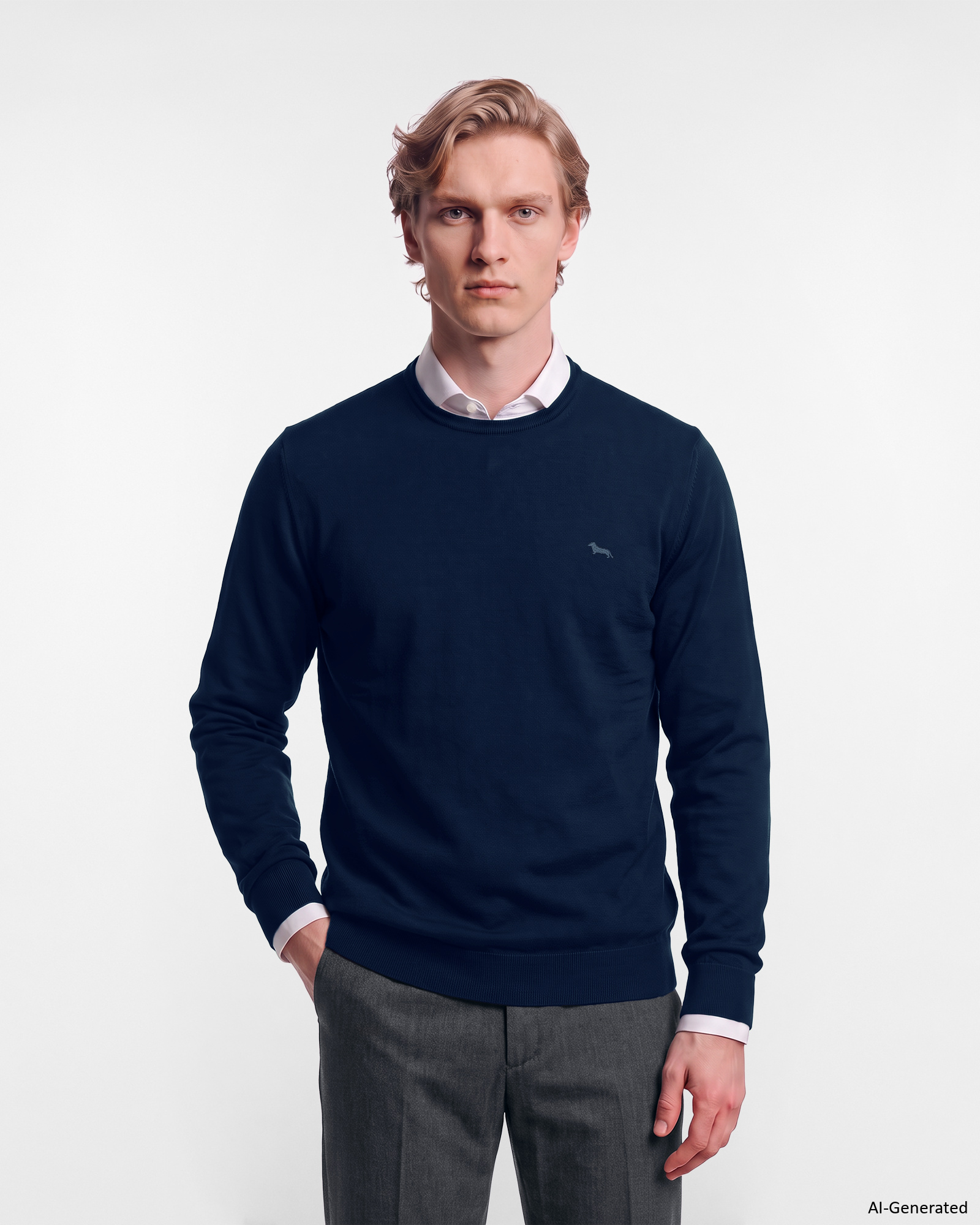 Men&rsquo;s light blue 100% pure wool jumper, regular fit, made in Italy
