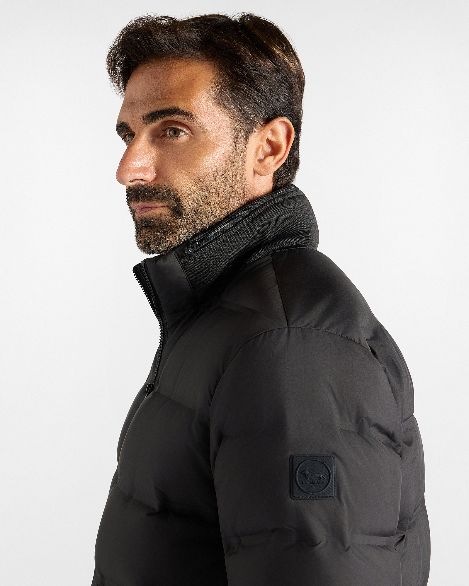 Men&rsquo;s bomber jacket with ribbed collar technical fabric, BLACK, large