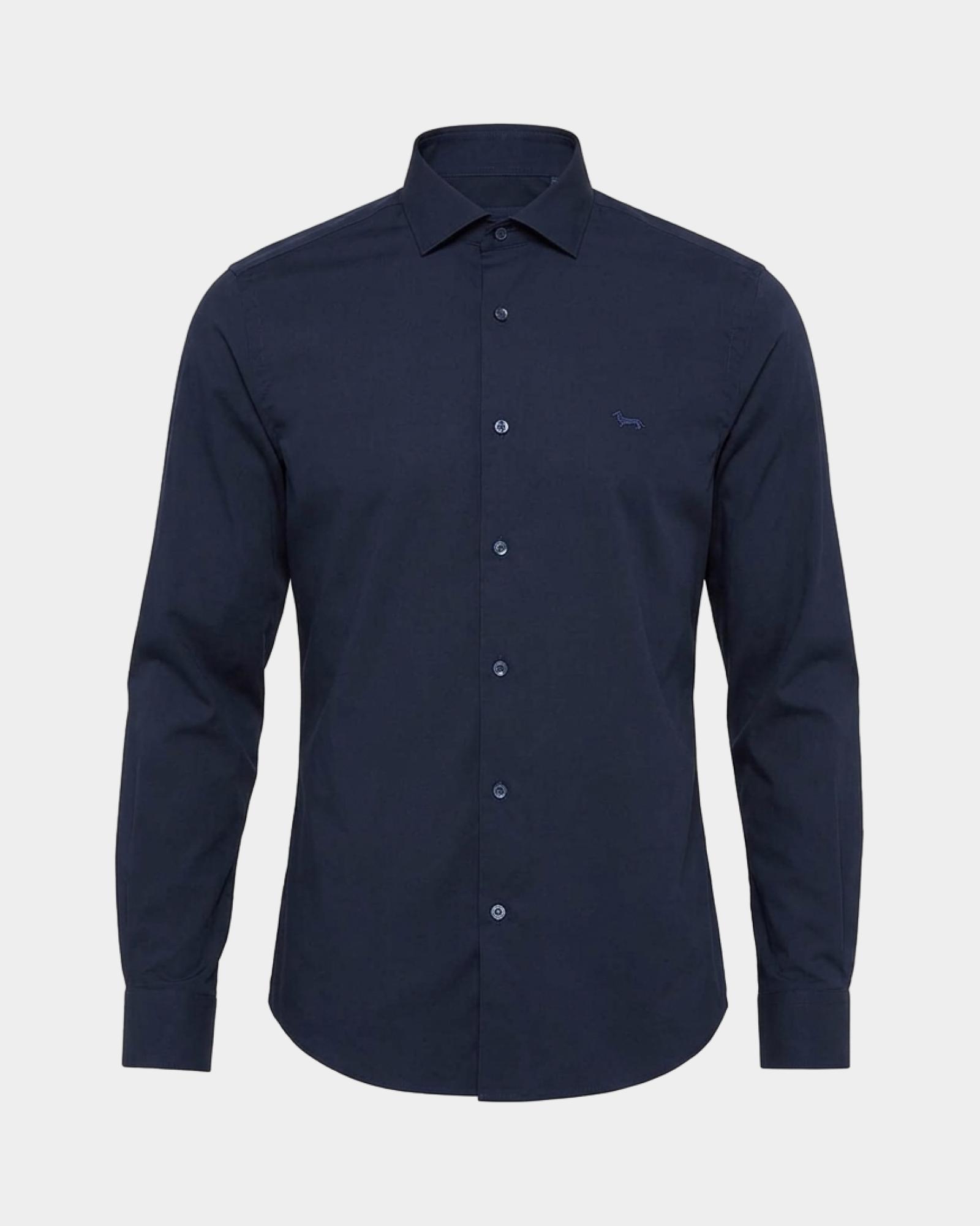 Men's narrow-fit solid shirt in stretch poplin, NAVY BLUE, large