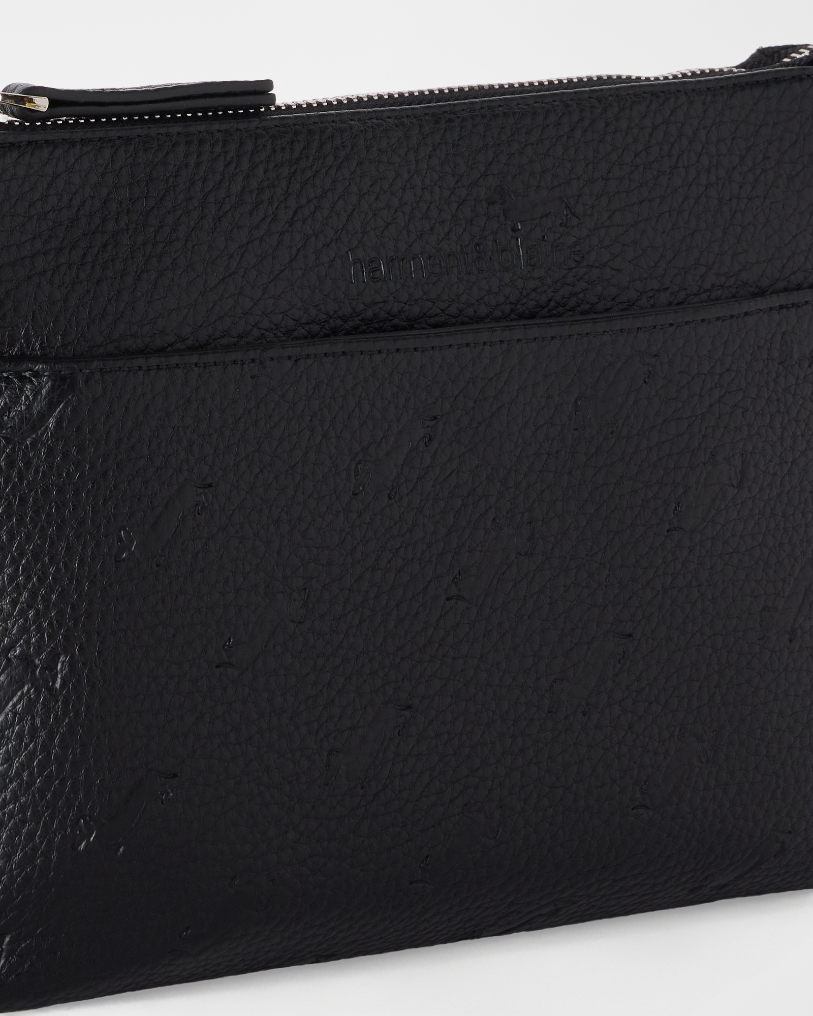 Men&rsquo;s flat clutch with handle and all-over dachshund pattern, BLACK, large