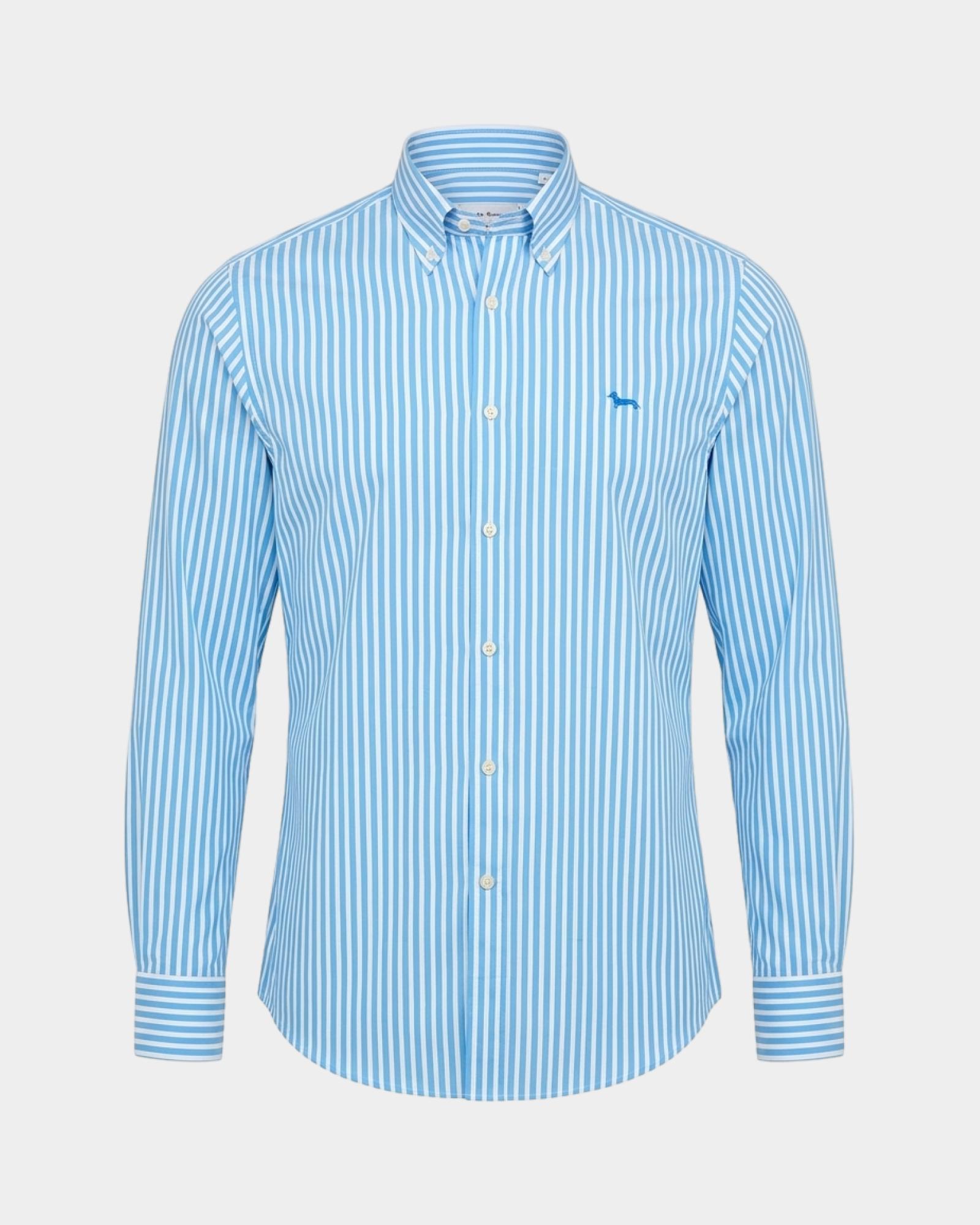 Men's regular-fit turquoise twill shirt with satin stripe, LIGHT BLUE, large