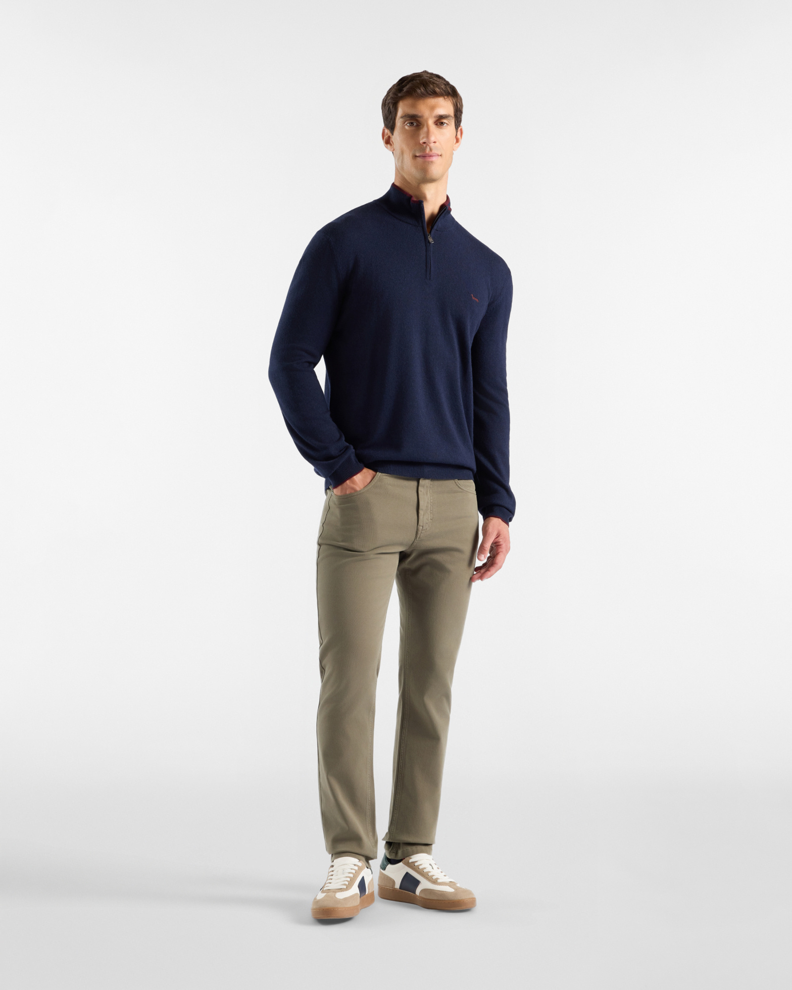 Maglia Uomo con collo alto half zip in misto lana  Regular Fit, BLU NAVY, large