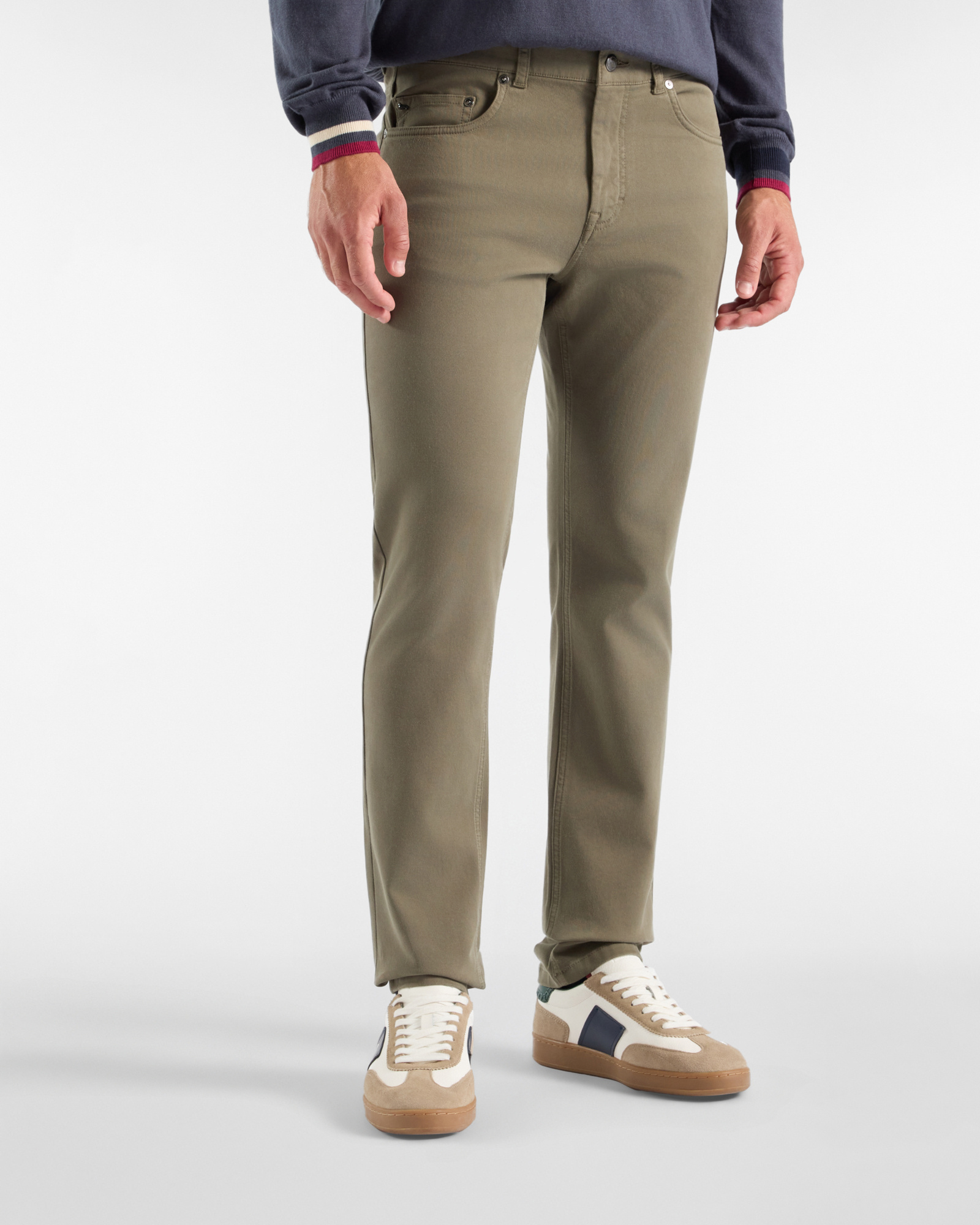 Men&rsquo;s narrow-fit green stretch cotton 5-pocket trousers