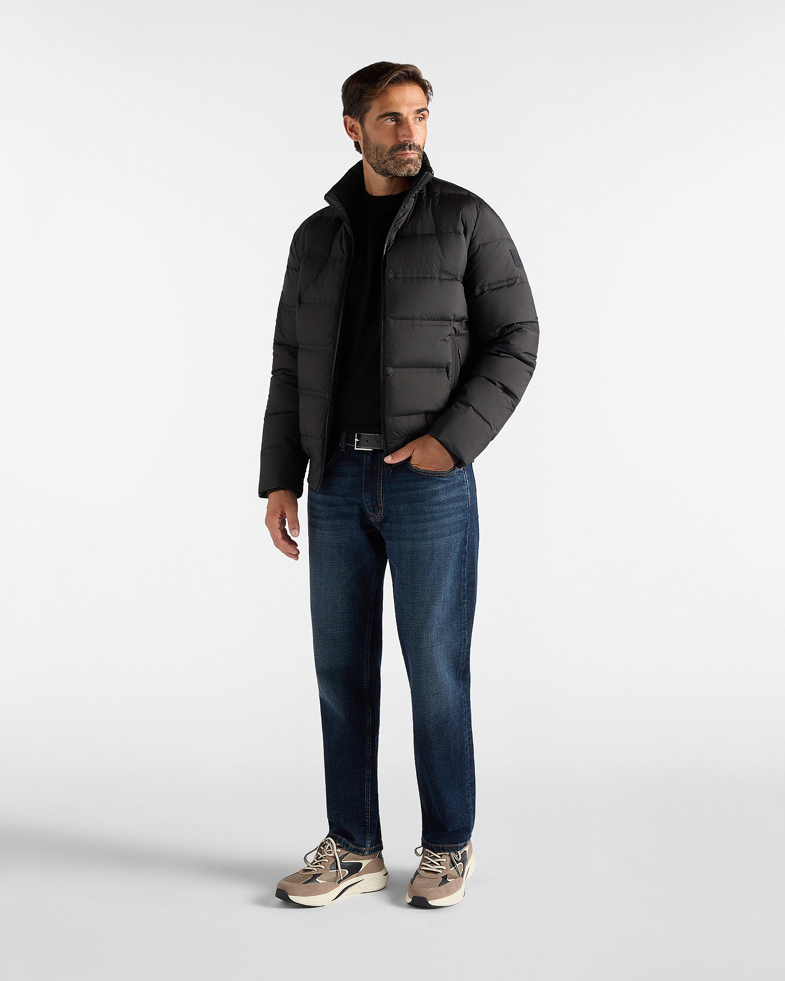 Men&rsquo;s bomber jacket with ribbed collar technical fabric, BLACK, large