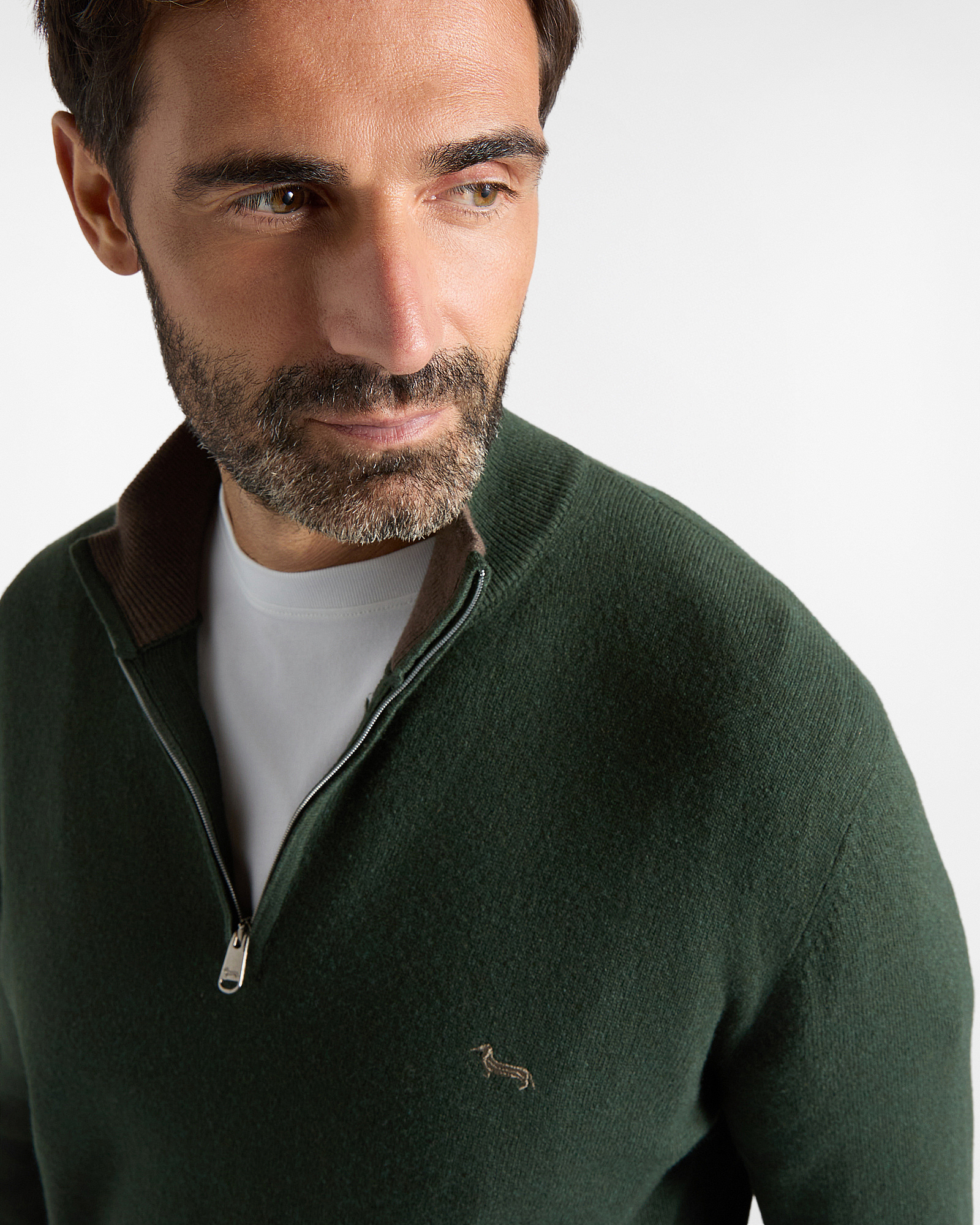 Maglia Uomo con collo alto half zip in misto lana  Regular Fit, VERDE SPORT, large