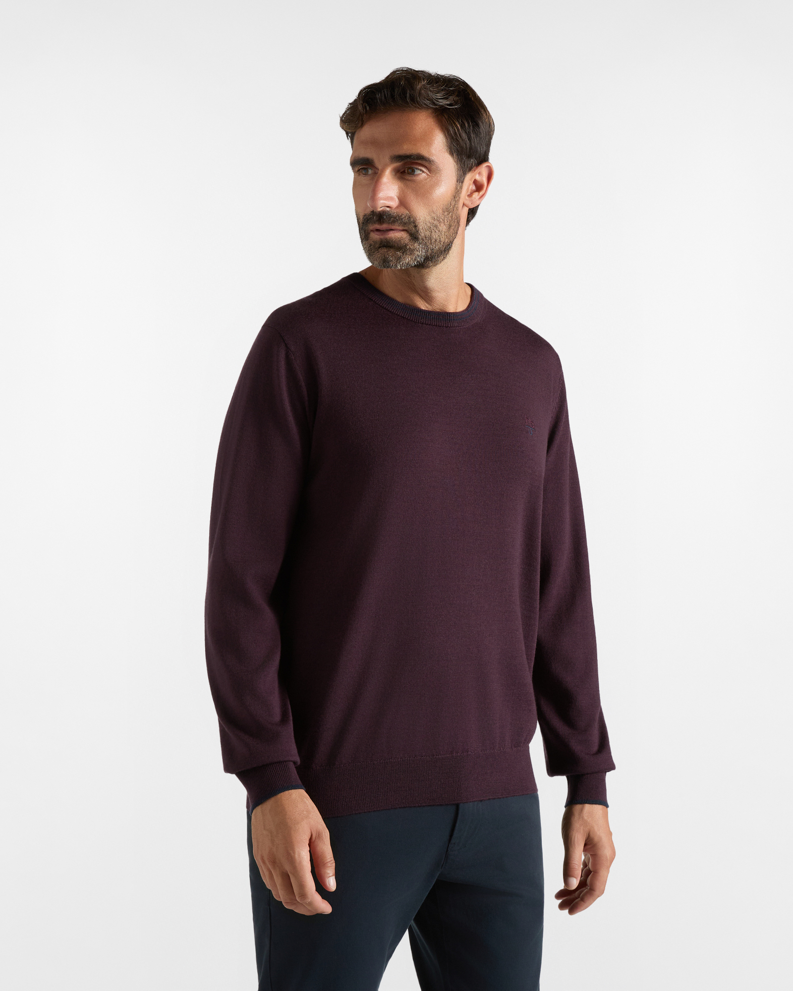 HBJ Men&rsquo;s Pure Bordeaux Wool Crew-Neck Jumper