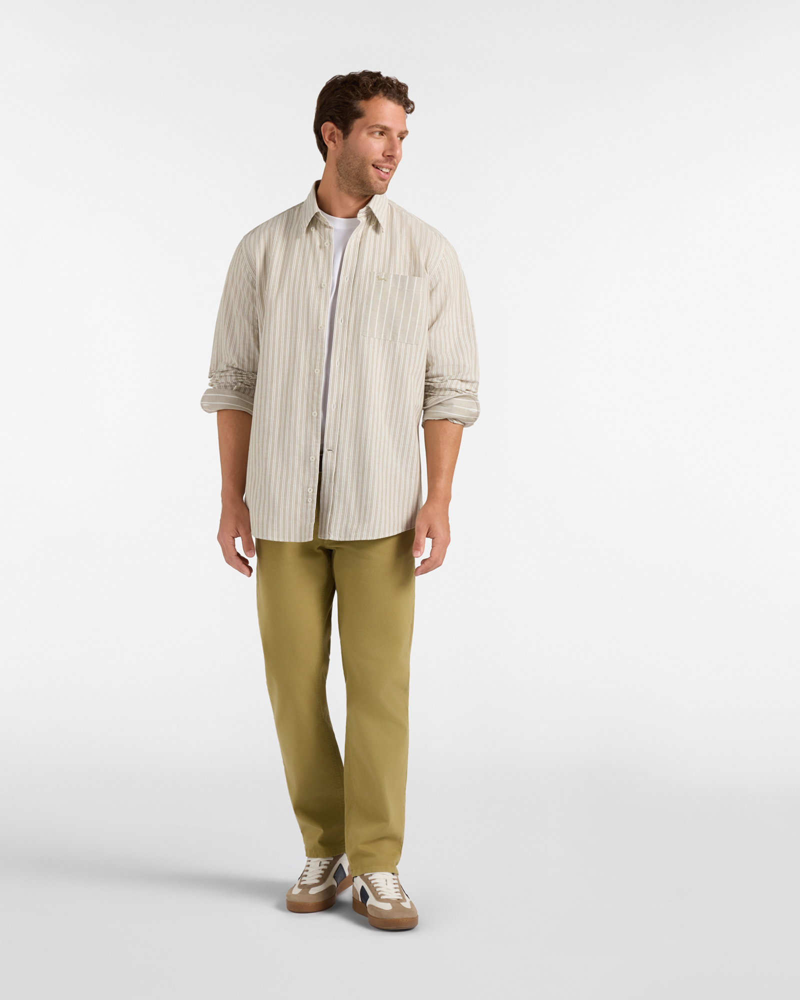 Camicia Uomo in oxford organico rigato Classic Fit, VERDE CHIARO, large