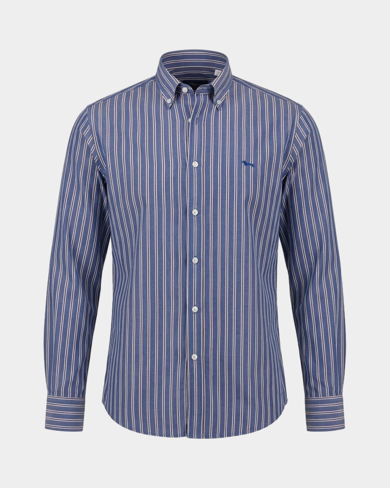 Men's regular-fit cotton shirt with regimental stripes, NAVY BLUE, large