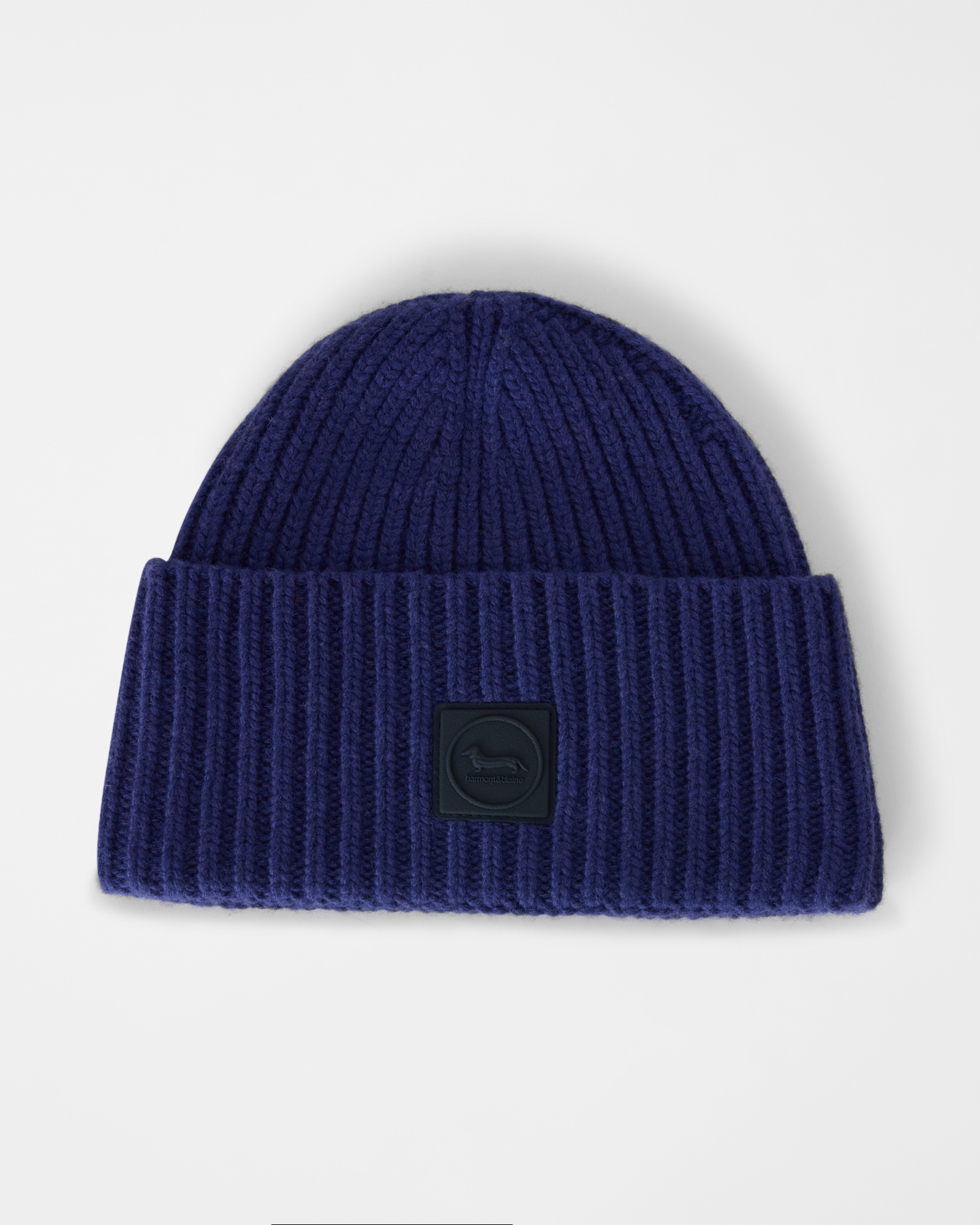 Beanie Uomo in misto lana e cashmere con patch bassotto viola scuro