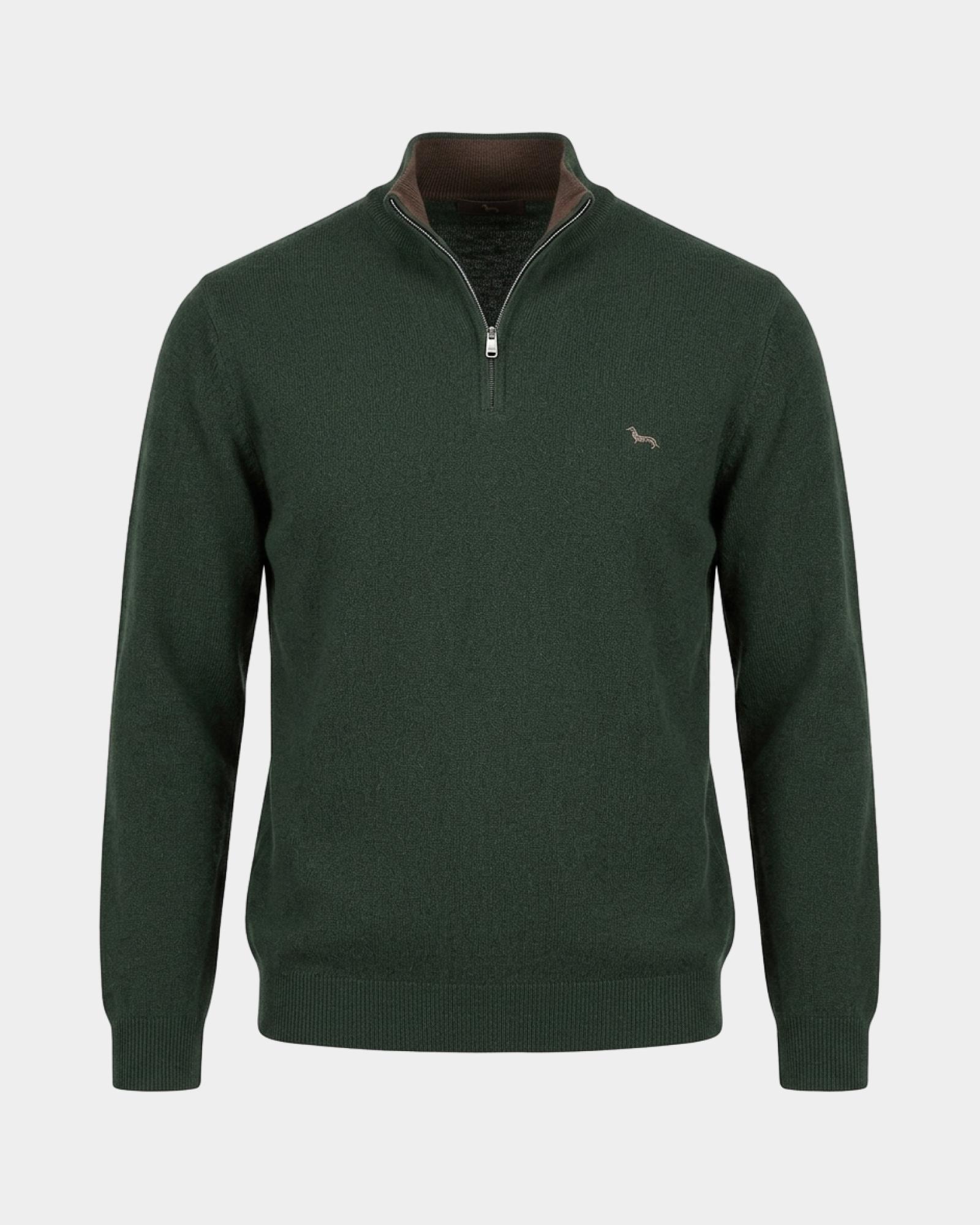 Maglia Uomo con collo alto half zip in misto lana  Regular Fit, VERDE SPORT, large