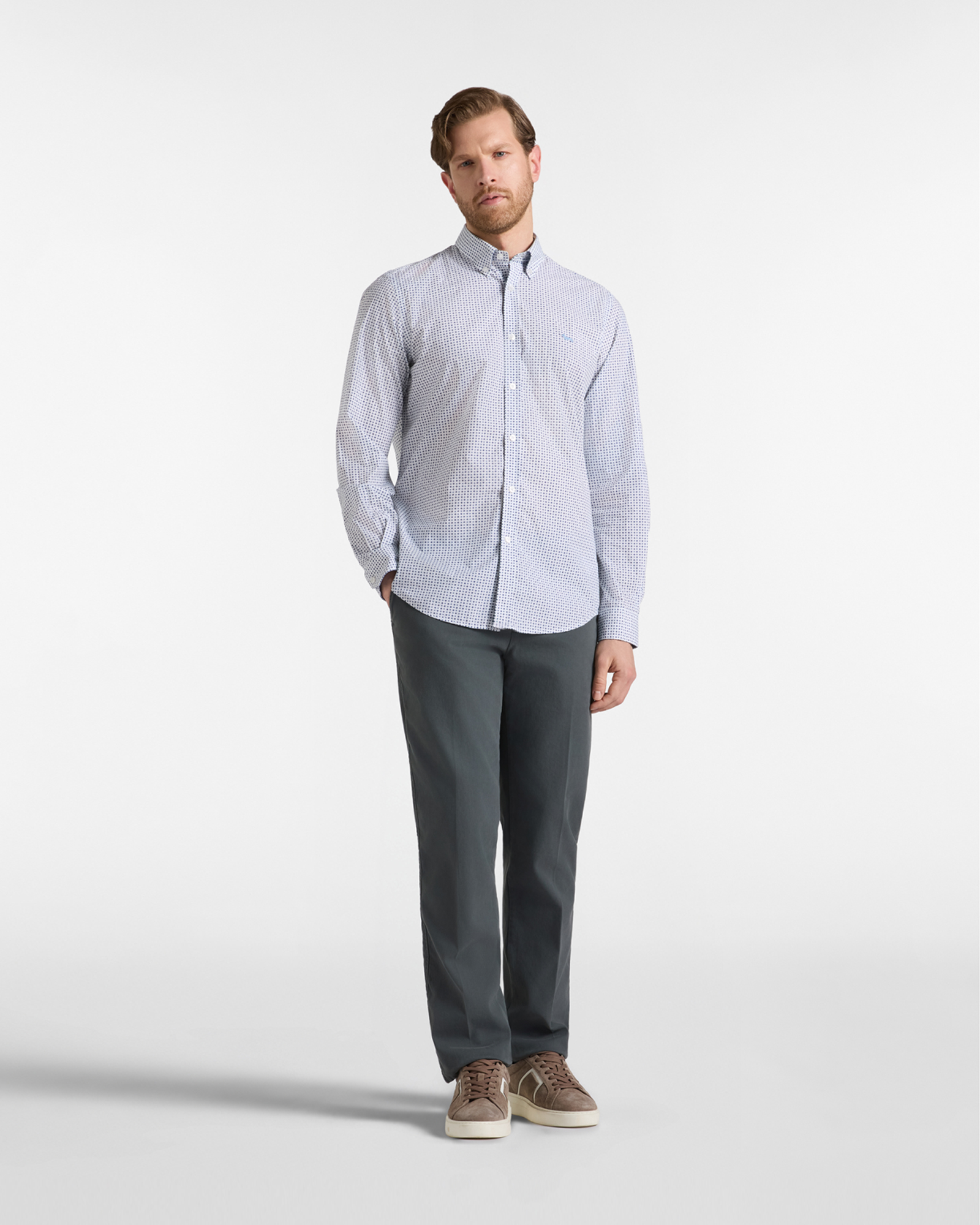 Men's narrow-fit white shirt in tie-print poplin, WHITE, large