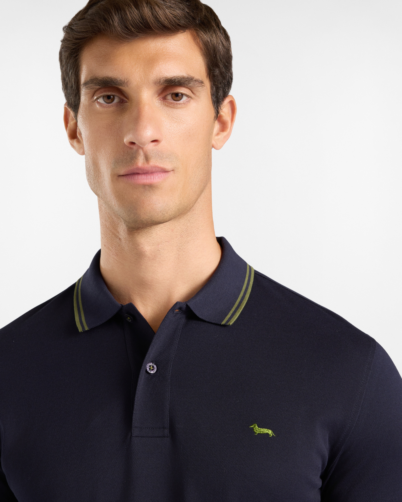 Polo da uomo manica lunga in piquet di 100% puro cotone, BLU NAVY, large