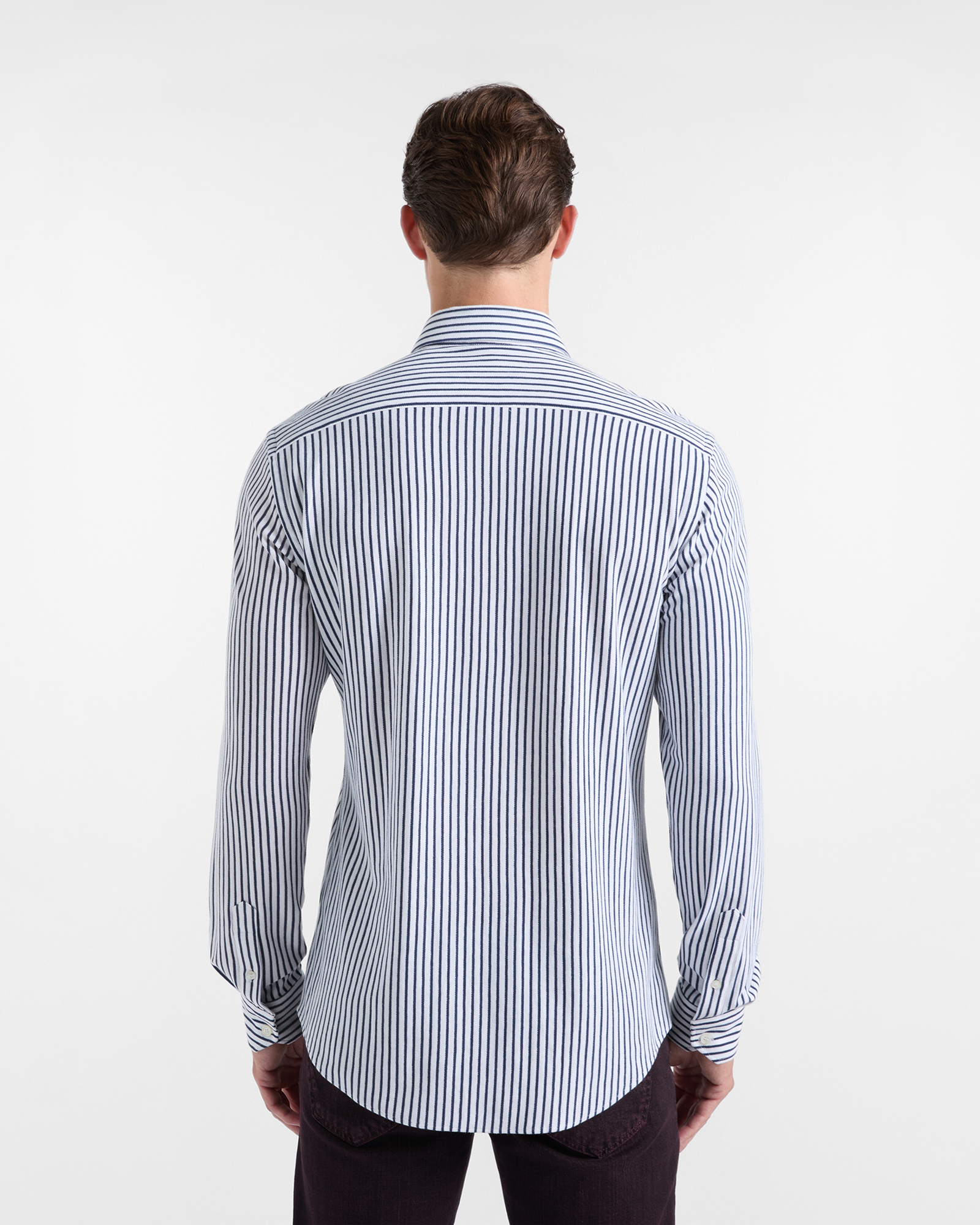 Men's narrow-fit dark  yarn-dyed striped piqu&eacute;, OCEAN, large