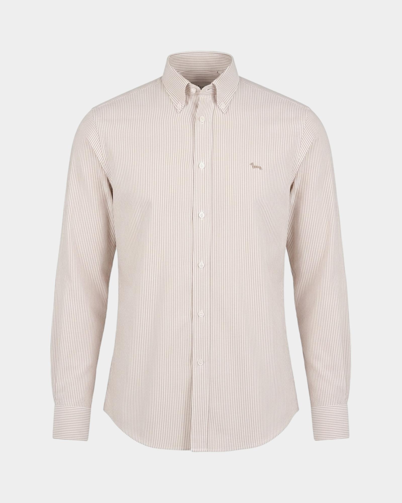 Men's regular-fit yarn-dyed Oxford shirt with stripe, LIGHT BROWN, large