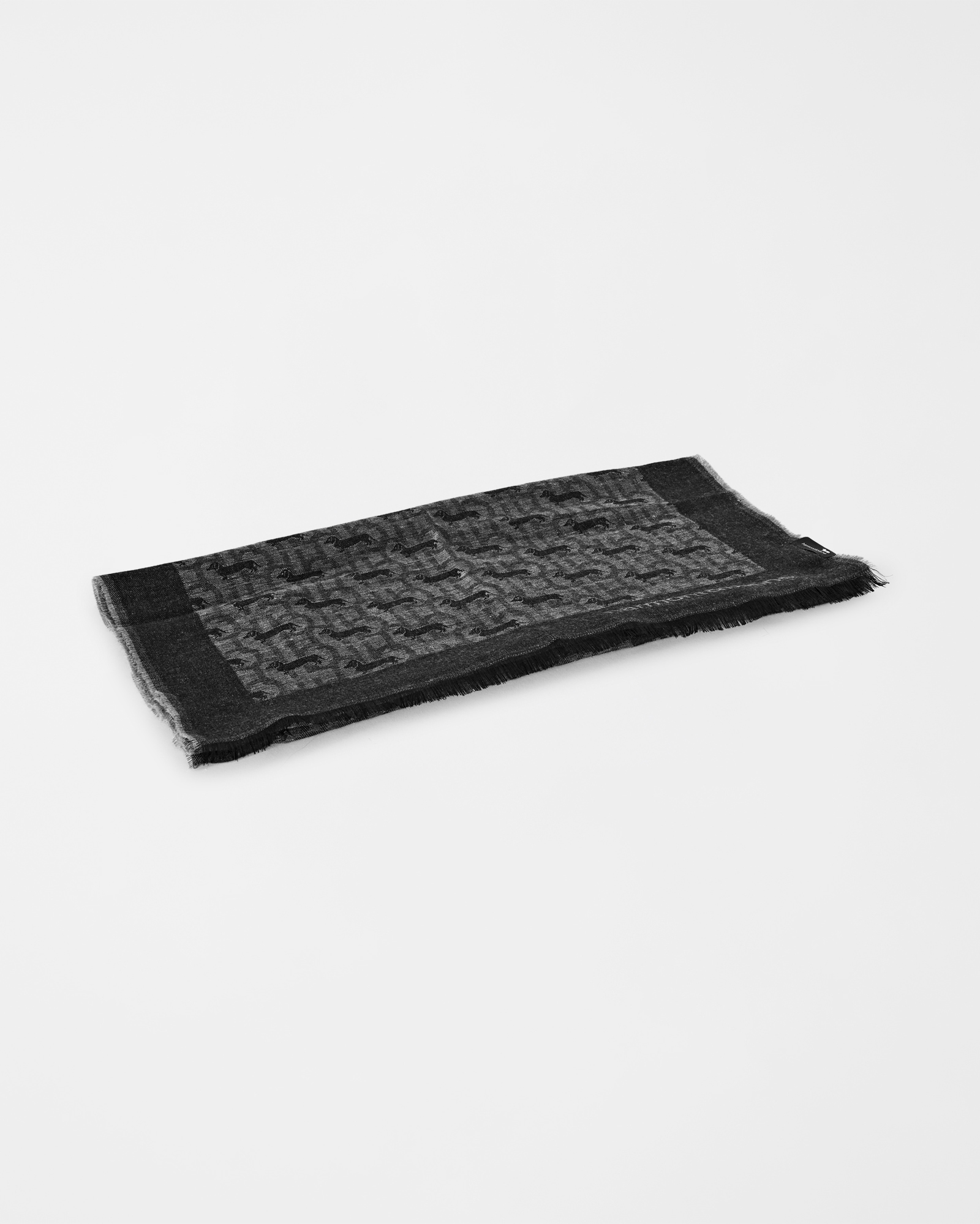 Men's monogram scarf in viscose with all-over dachshund jacquard, GRAY, large