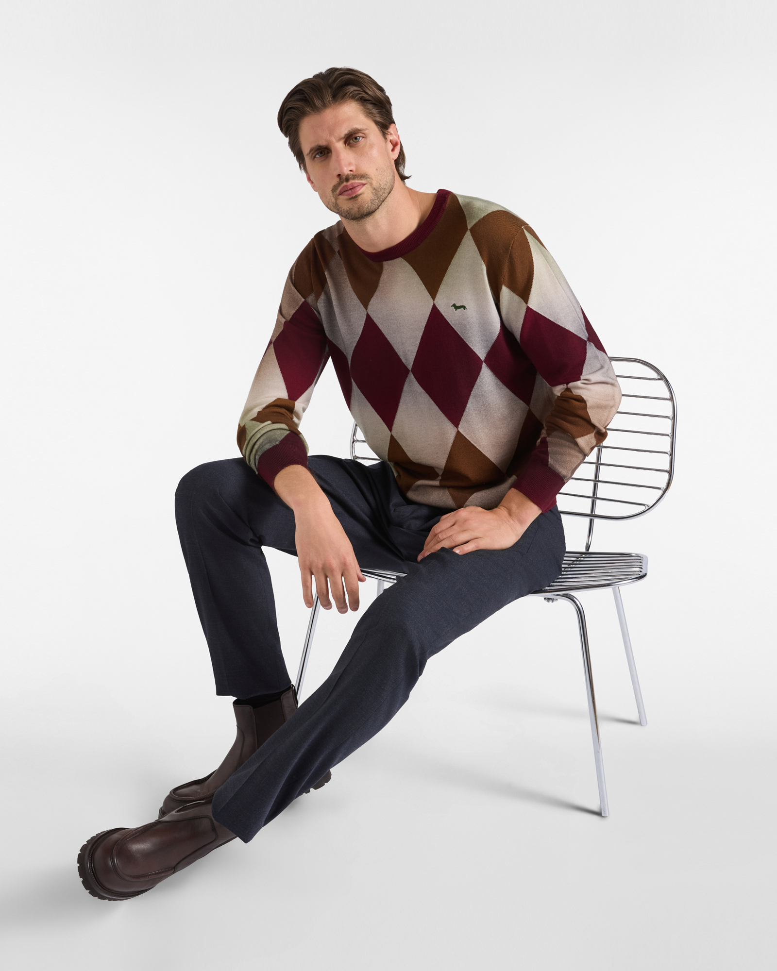 Maglia Uomo in 100% pura lana Regular Fit Made in Italy, INDIAN ROSE, large