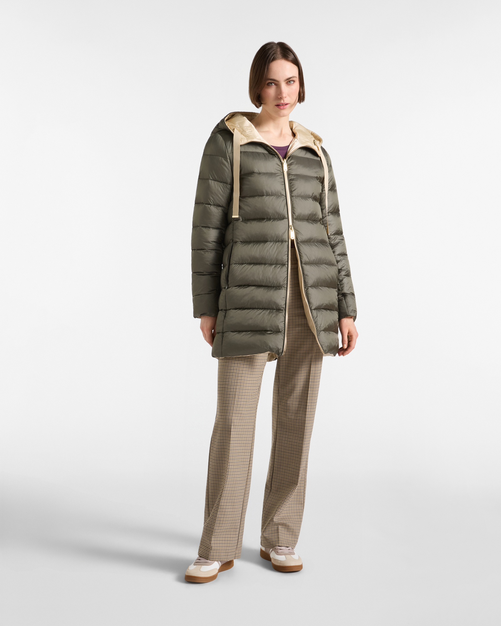 Chaqueta acolchada reversible bicolor para mujer, VERDE PETR&Oacute;LEO, large