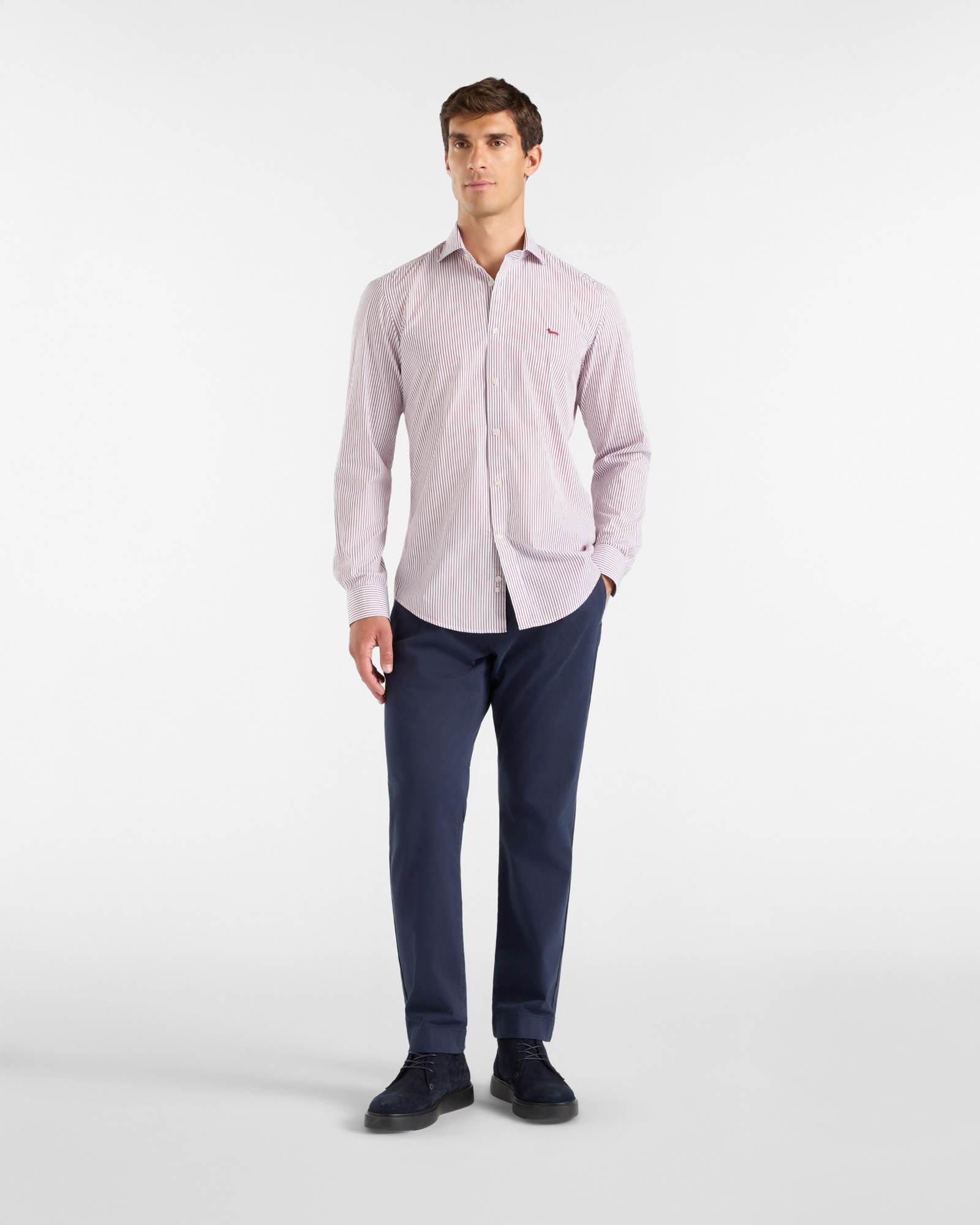 Men's narrow-fit  shirt featuring stripes on a  yarn-dyed background, RED, large
