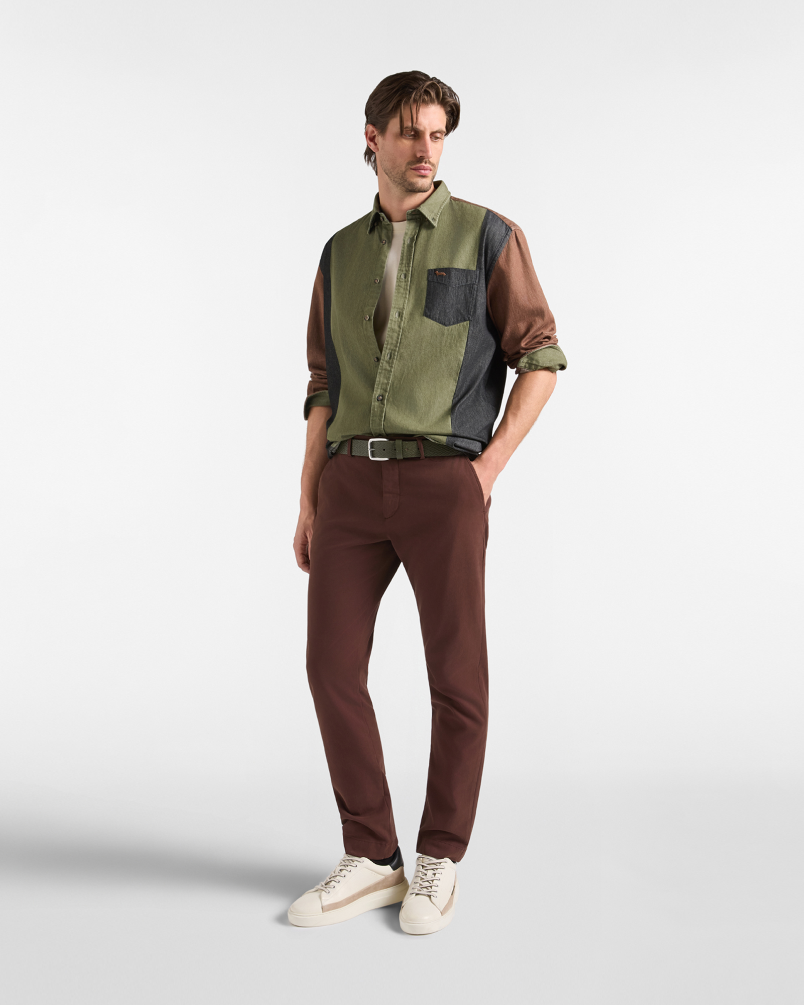 Men&rsquo;s narrow-fit dark  stretch cotton chino pants, DARK BROWN, large