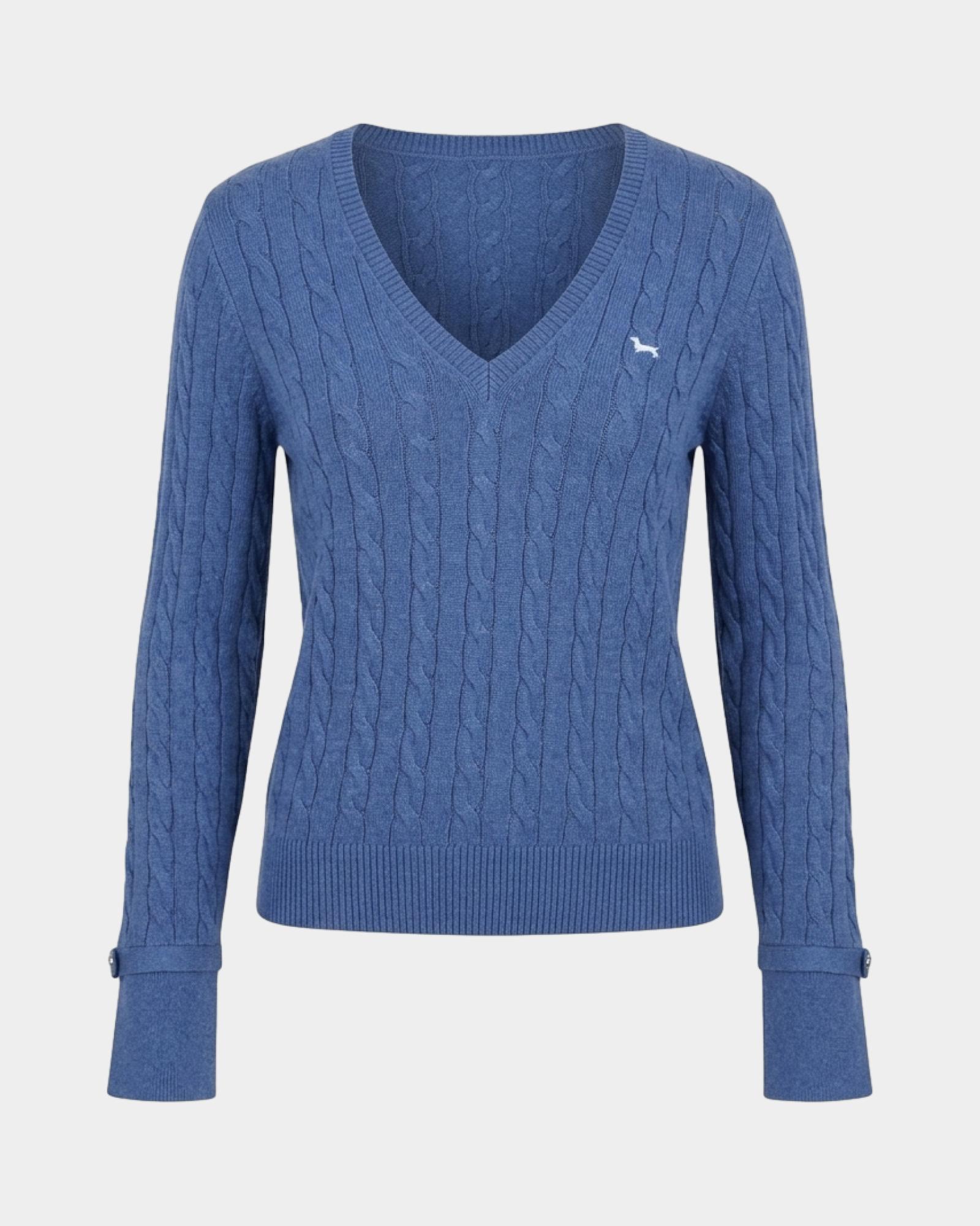Maglia Donna con scollo a V in misto lana con cachemire  Regular Fit, AZZURRO, large