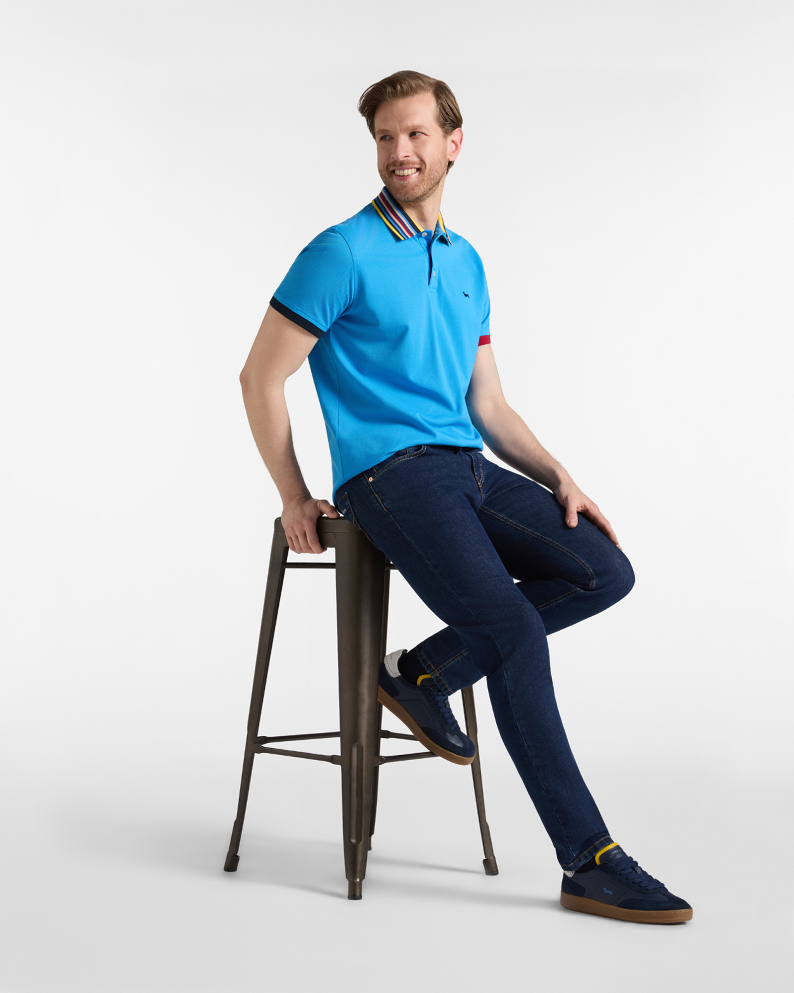 Polo da uomo manica corta in piquet mercerizzato di 100% puro cotone, AZZURRO, large