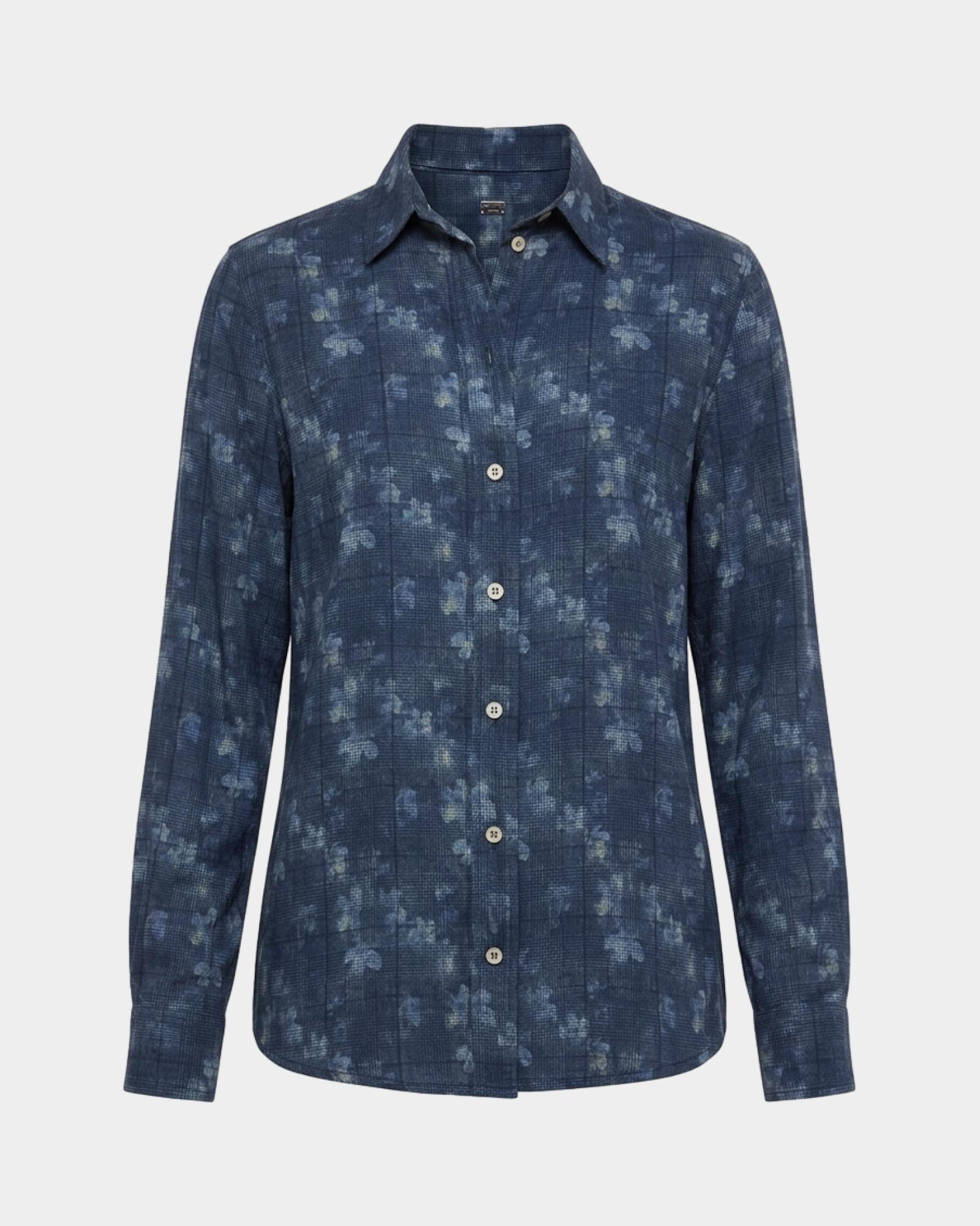 Camicia Donna stampa floreale sfumata blu, BLU, large