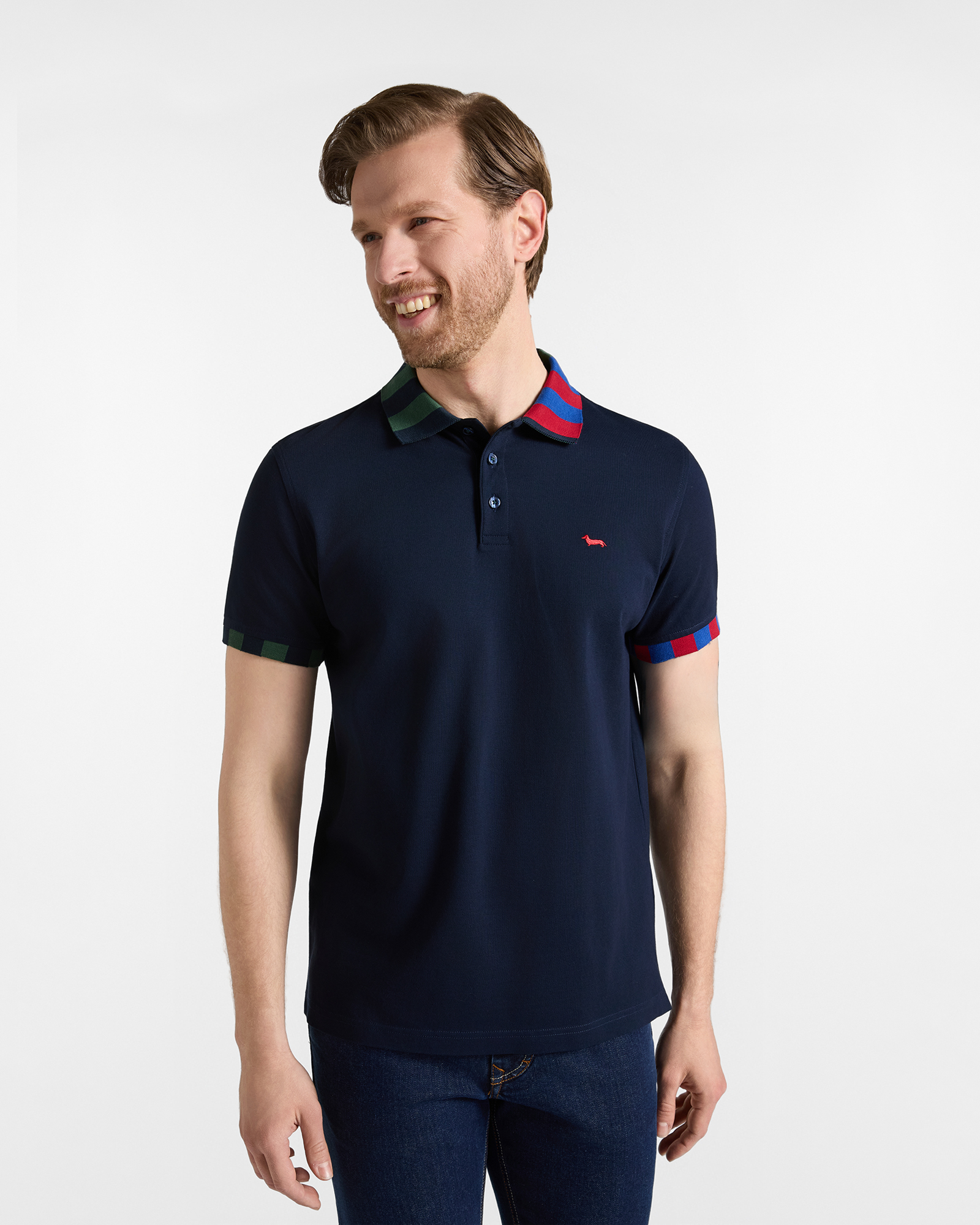 Polo da uomo manica corta in piquet mercerizzato di 100% puro cotone blu