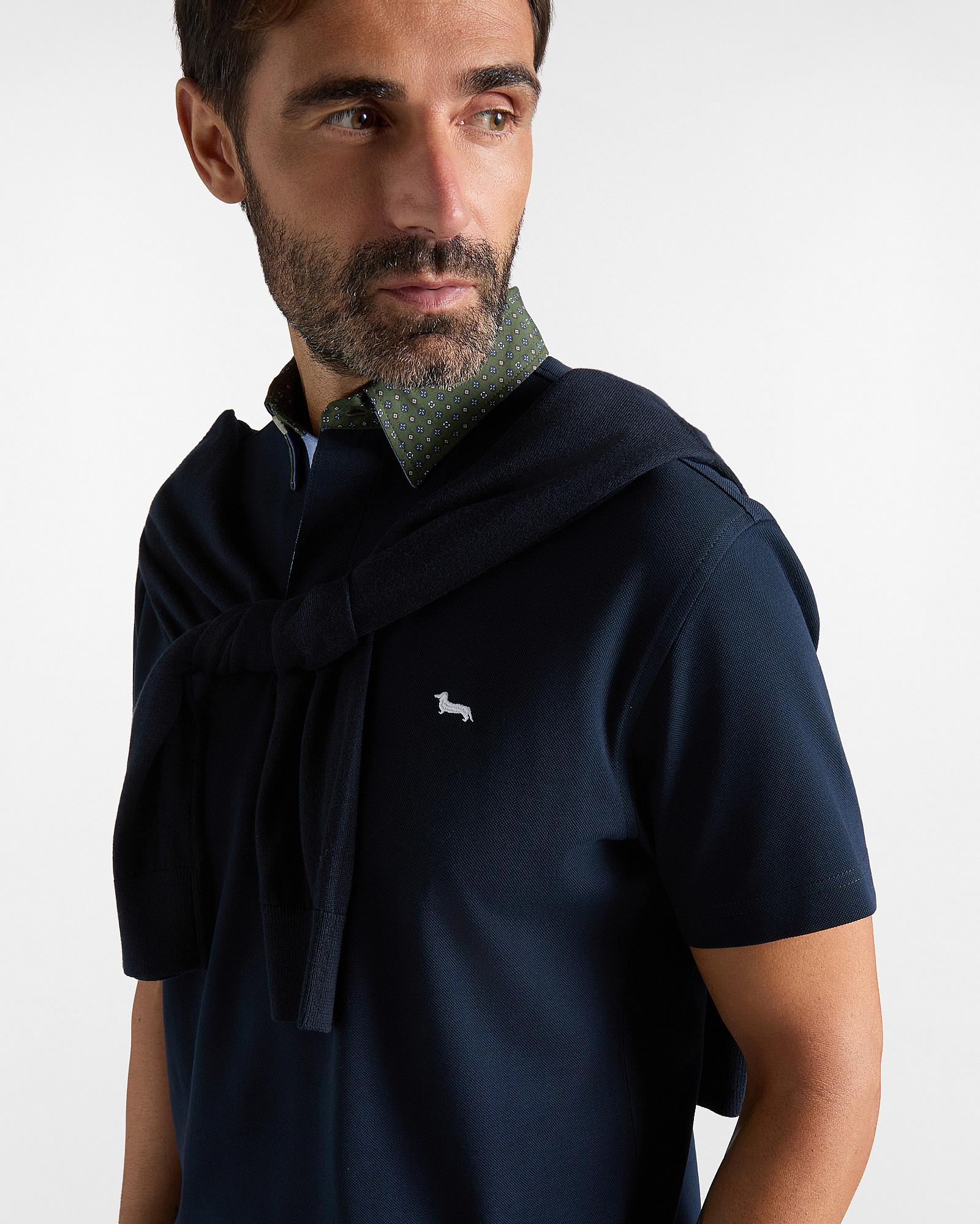 Men's Vietri polo shirt in cotton piqu&eacute; with contrasting collar, NAVY BLUE, large