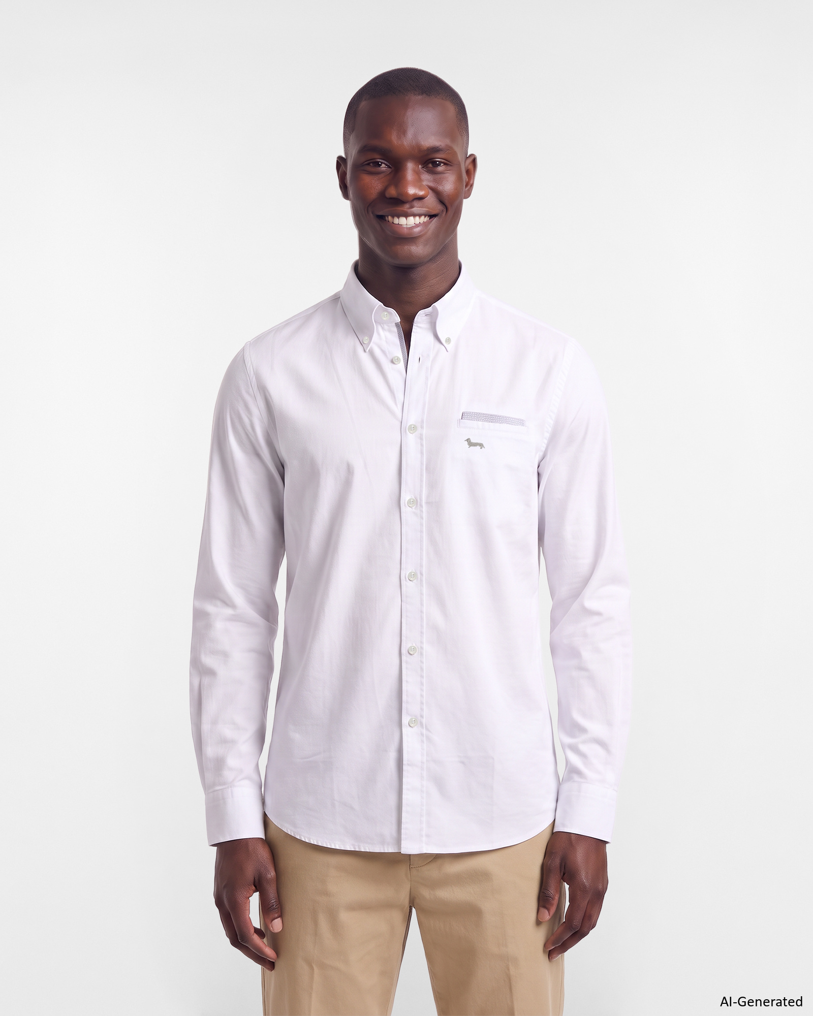 Men's regular-fit white Oxford shirt with pocket square