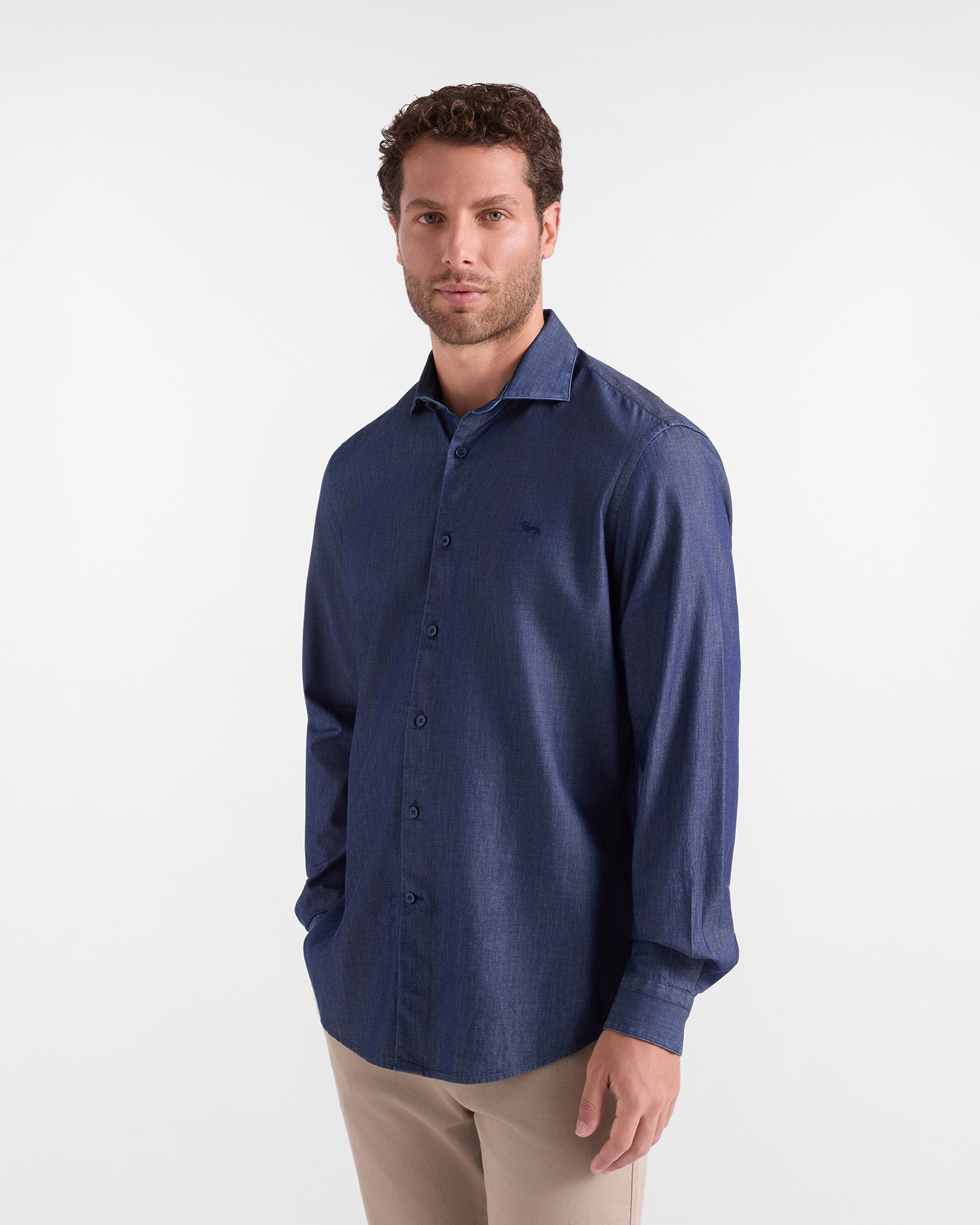 Camicia Uomo denim collo French Narrow Fit blu