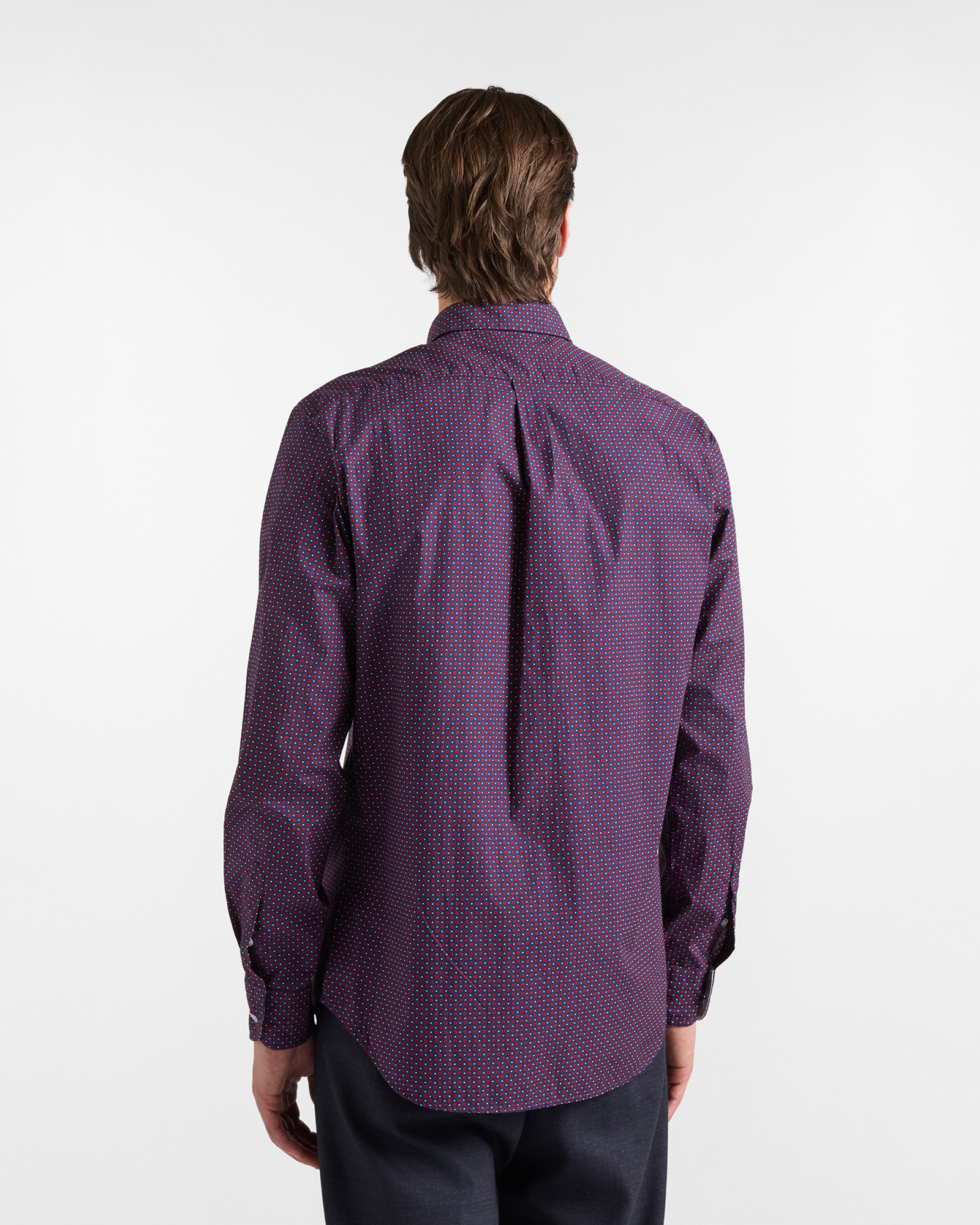 Men's regular-fit red poplin shirt with geometric micro-print, RED, large