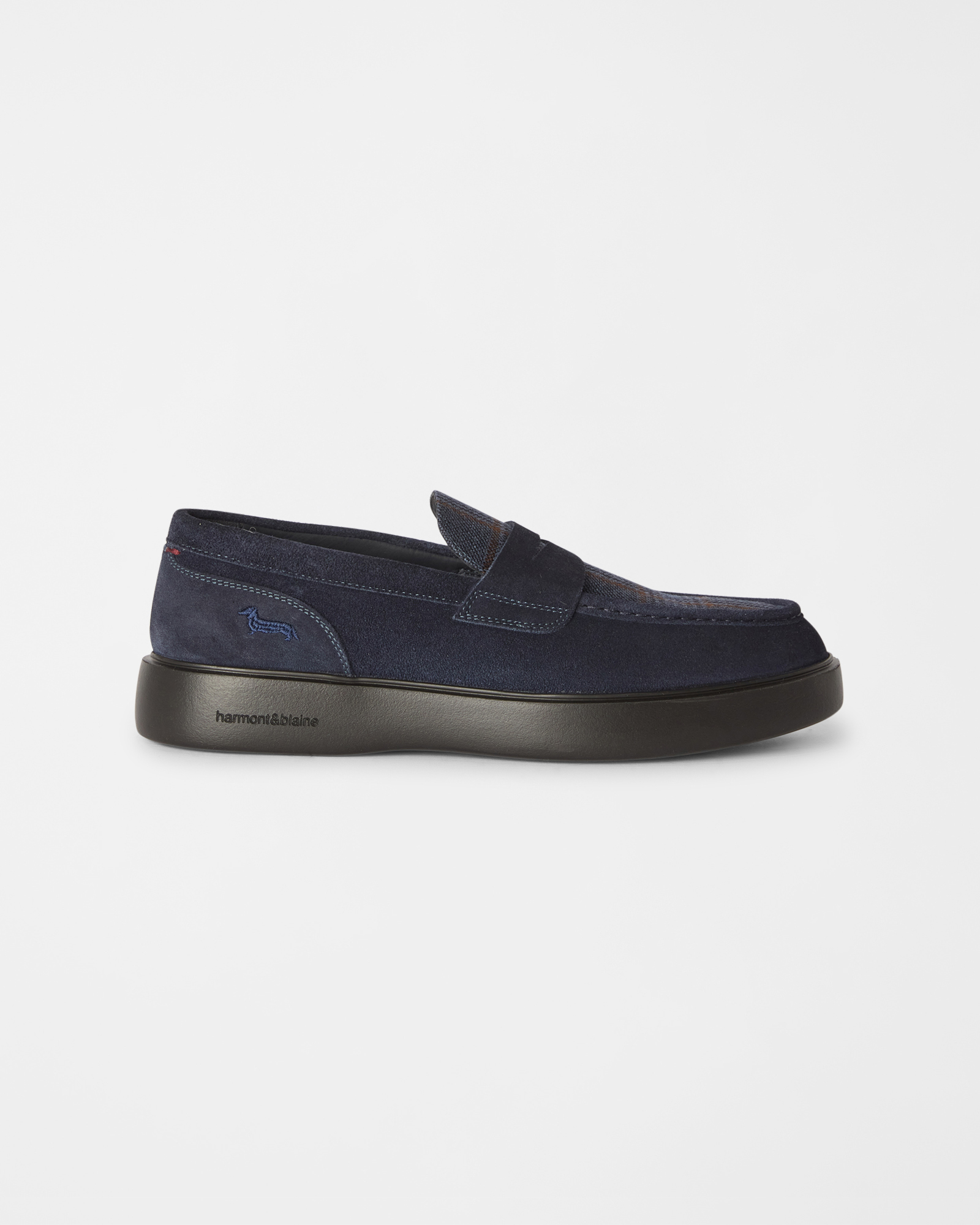 Mocassino Uomo in Camoscio e Tessuto Tartan blu marine
