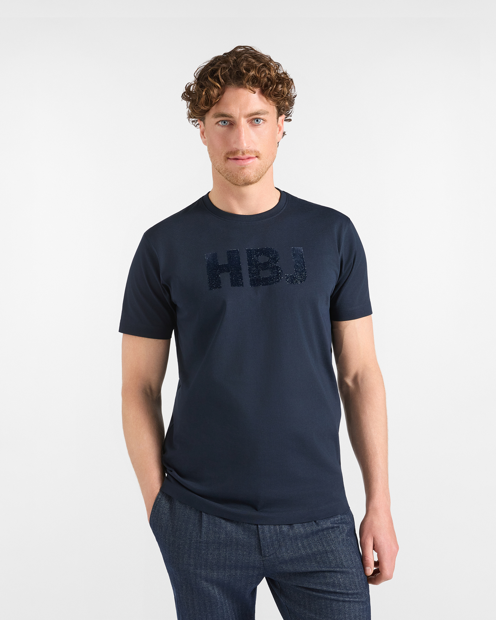 T-shirt HBJ Uomo con Stampa HBJ in Puro Cotone Blu Scuro