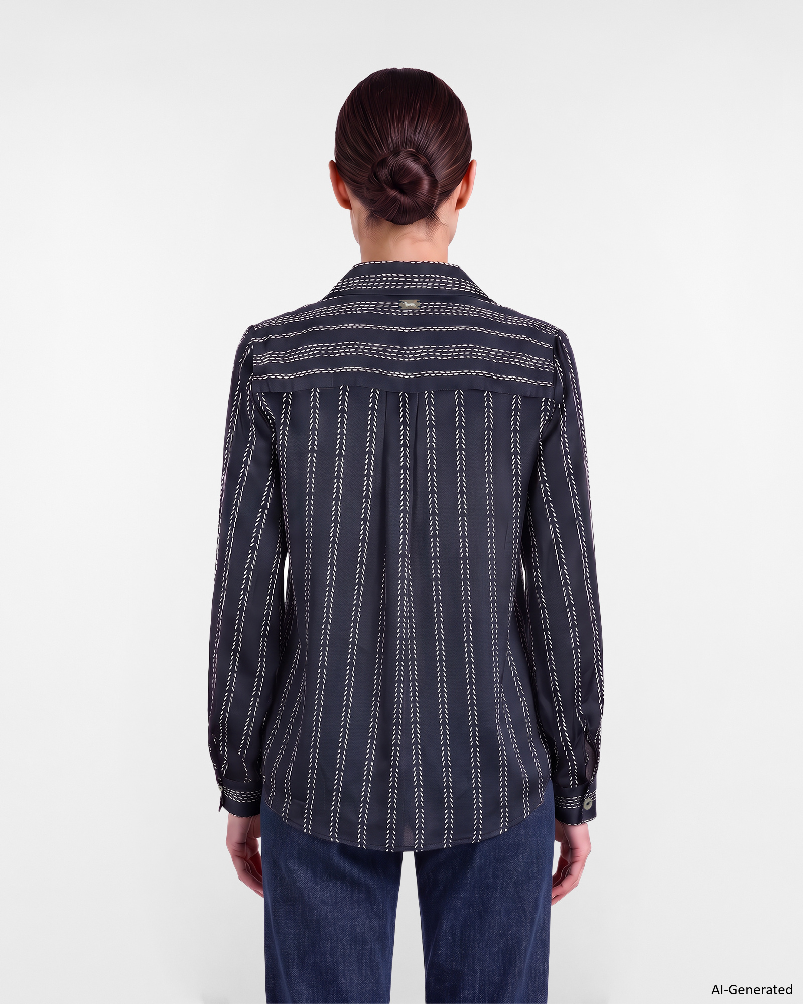 Camicia Donna stampata con scollo a V Made in Italy, BLU, large