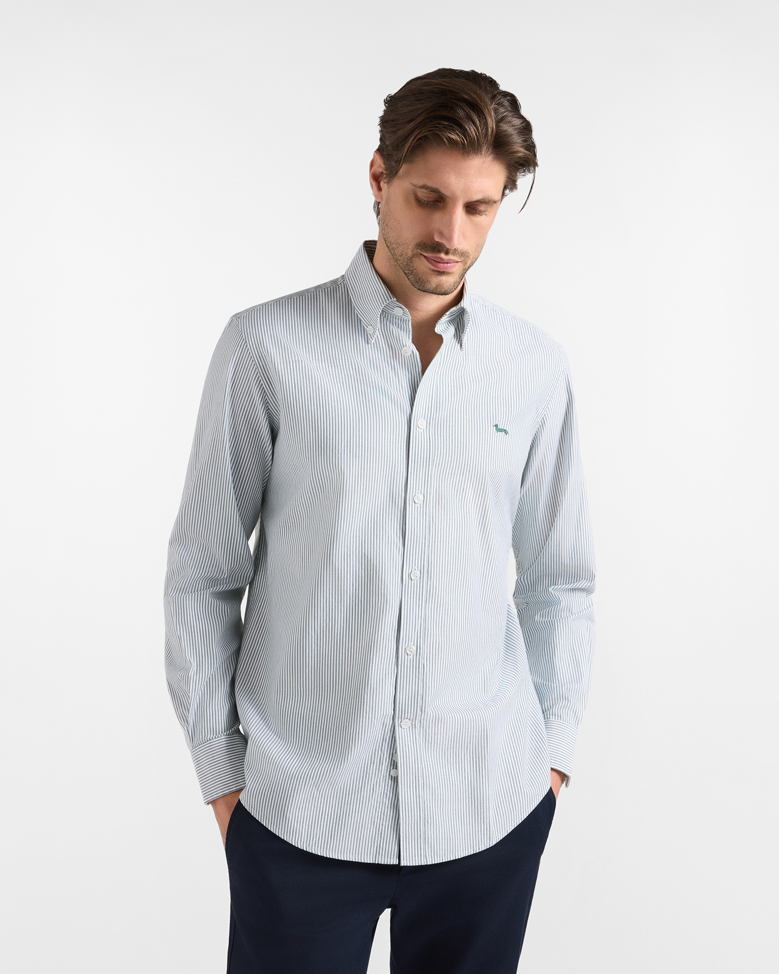 Camicia Uomo riga oxford tinto filo Regular Fit verde chiaro