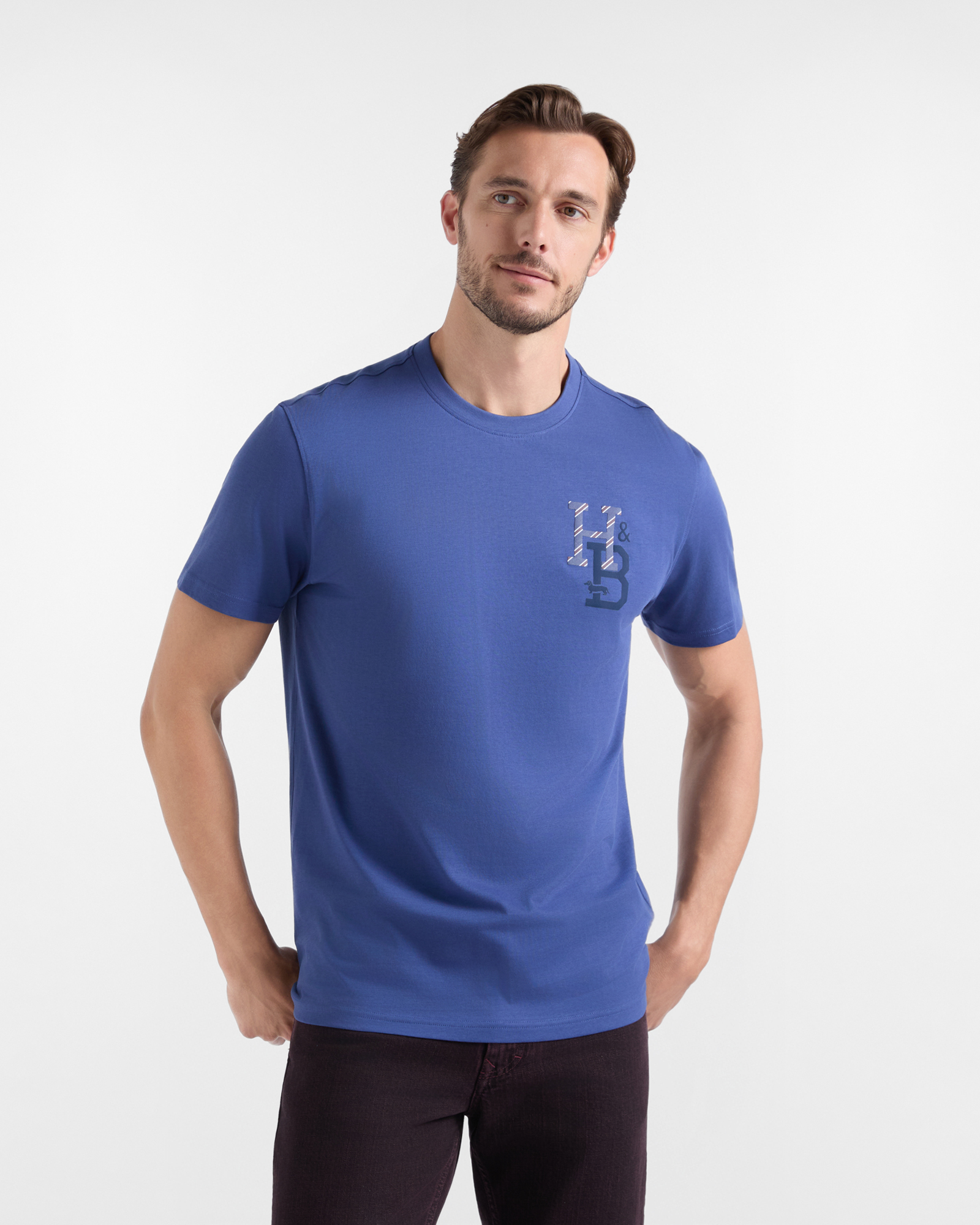 Men's regular-fit blue T-shirt in 100% pure cotton