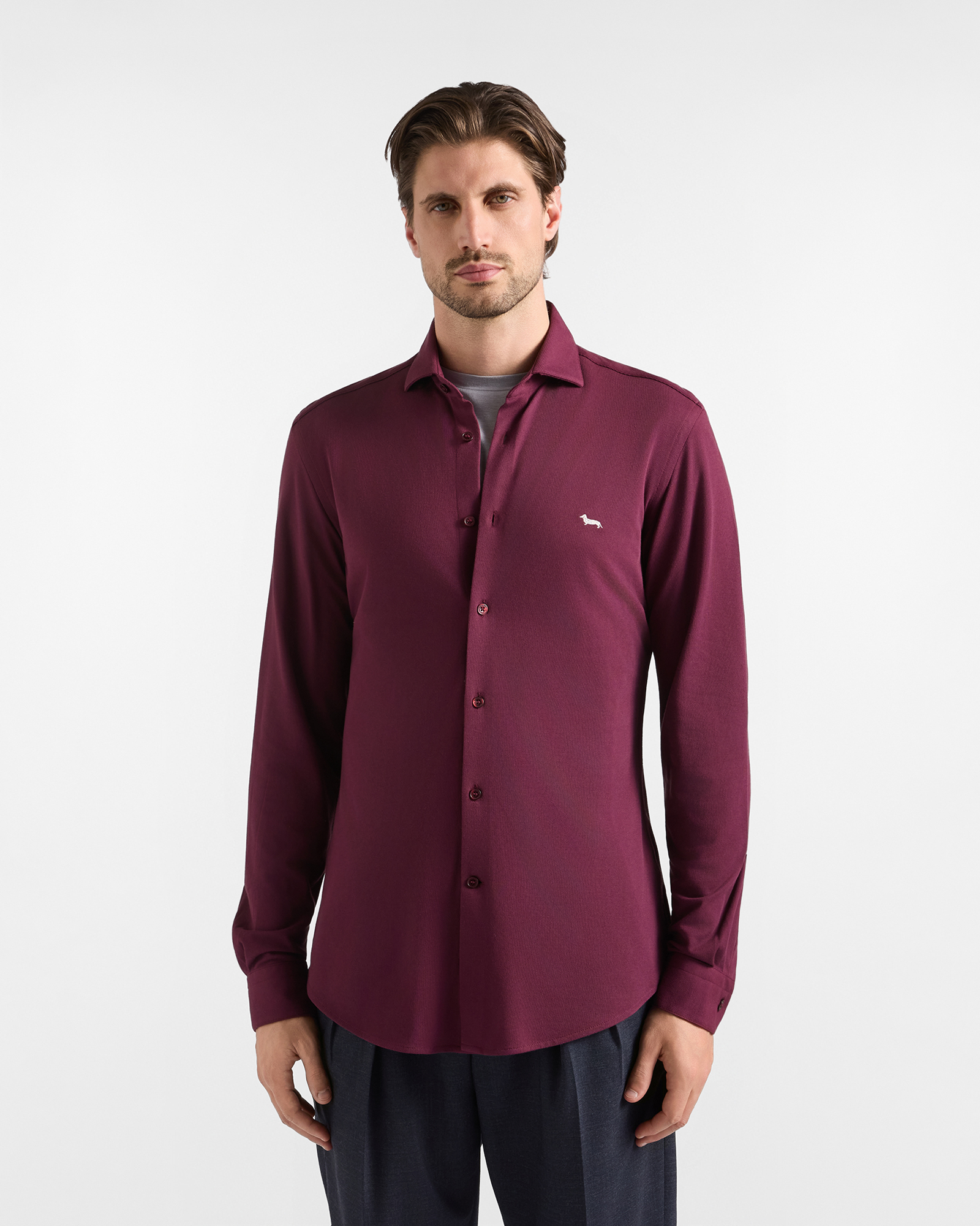Camicia Uomo in piquet tinta unita Narrow Fit ciclamino