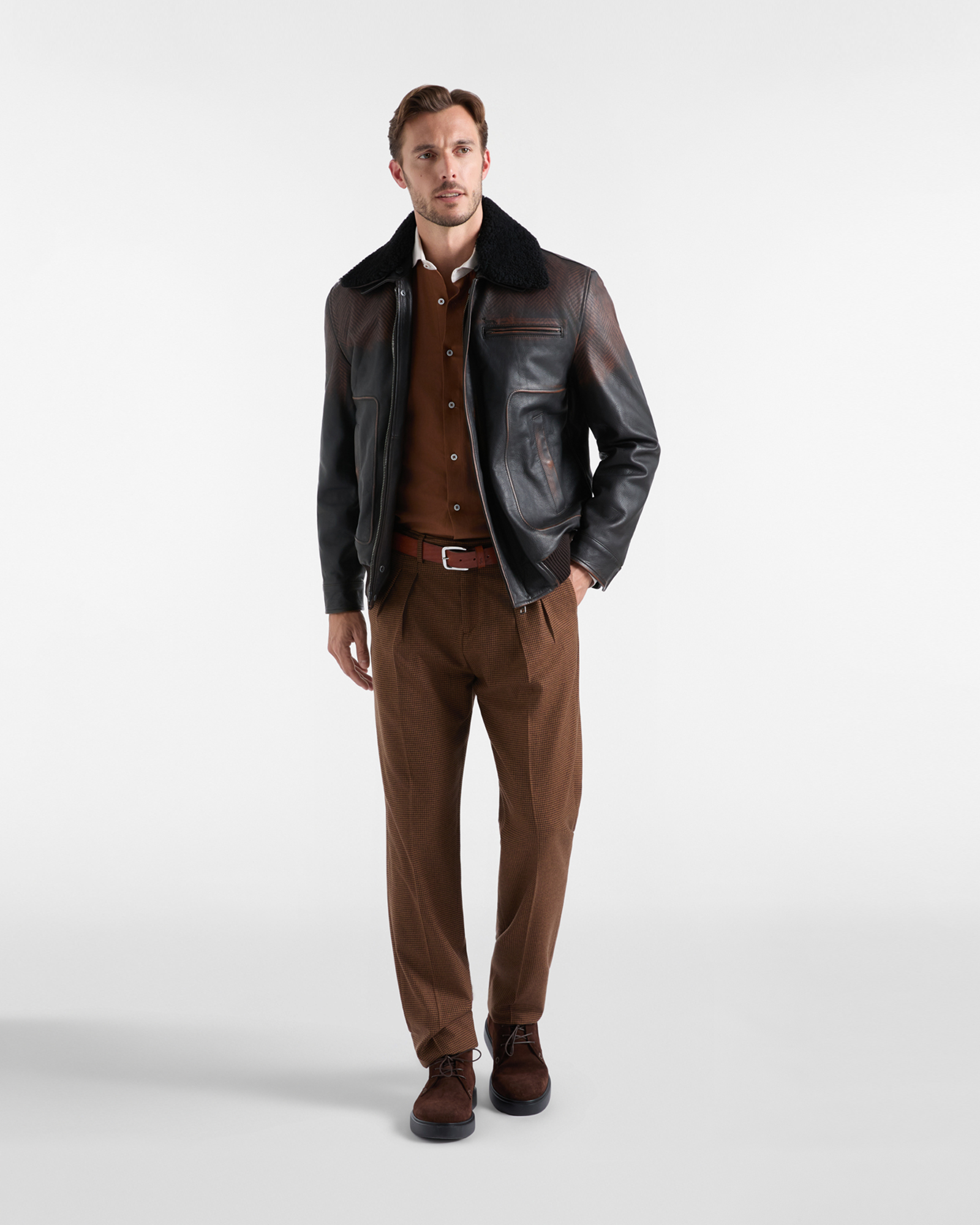 Camicia Harmont & Blaine Uomo in flanella di cotone e Tencel, MARRONE, large