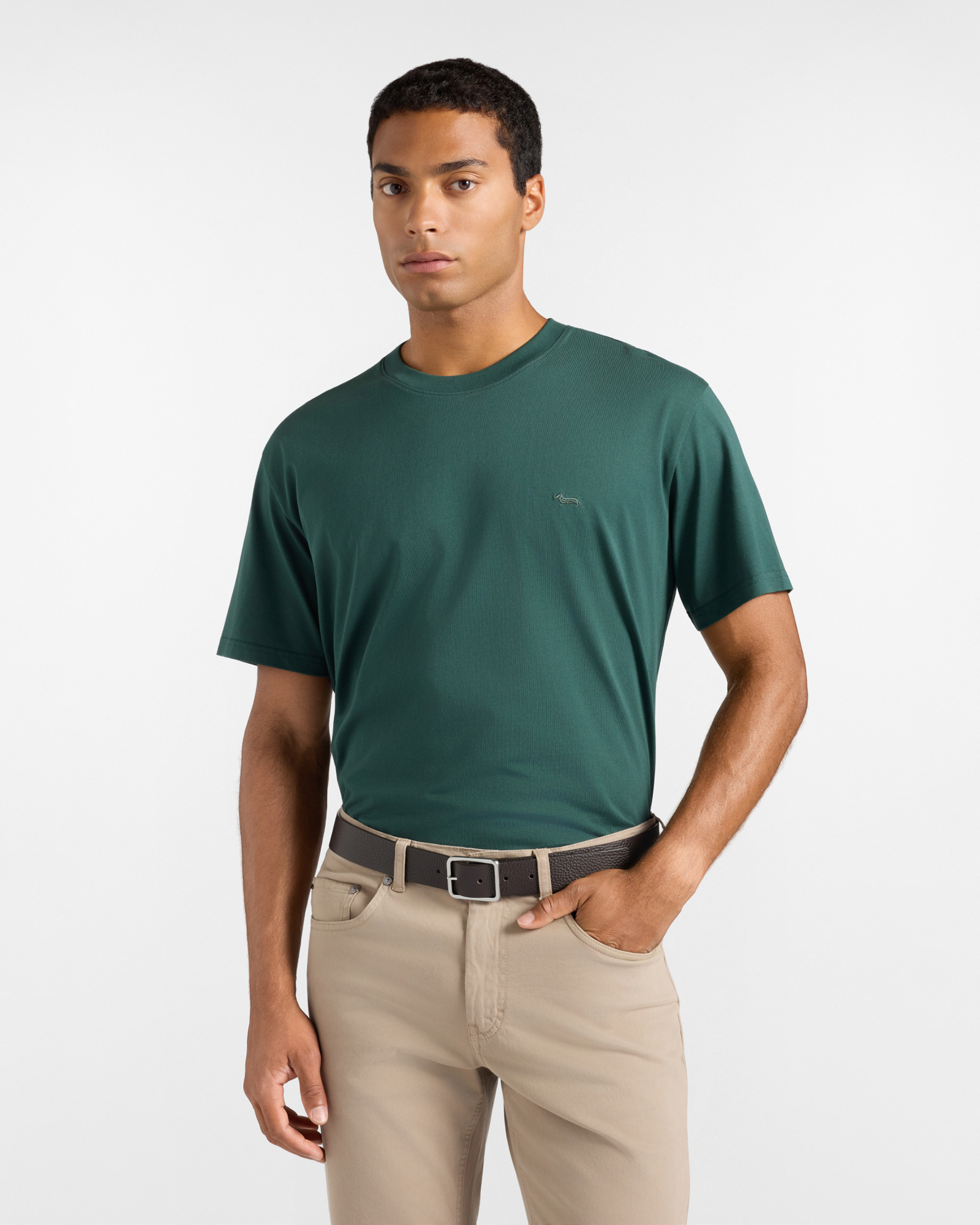 Men's relaxed-fit green T-shirt in 100% pure cotton