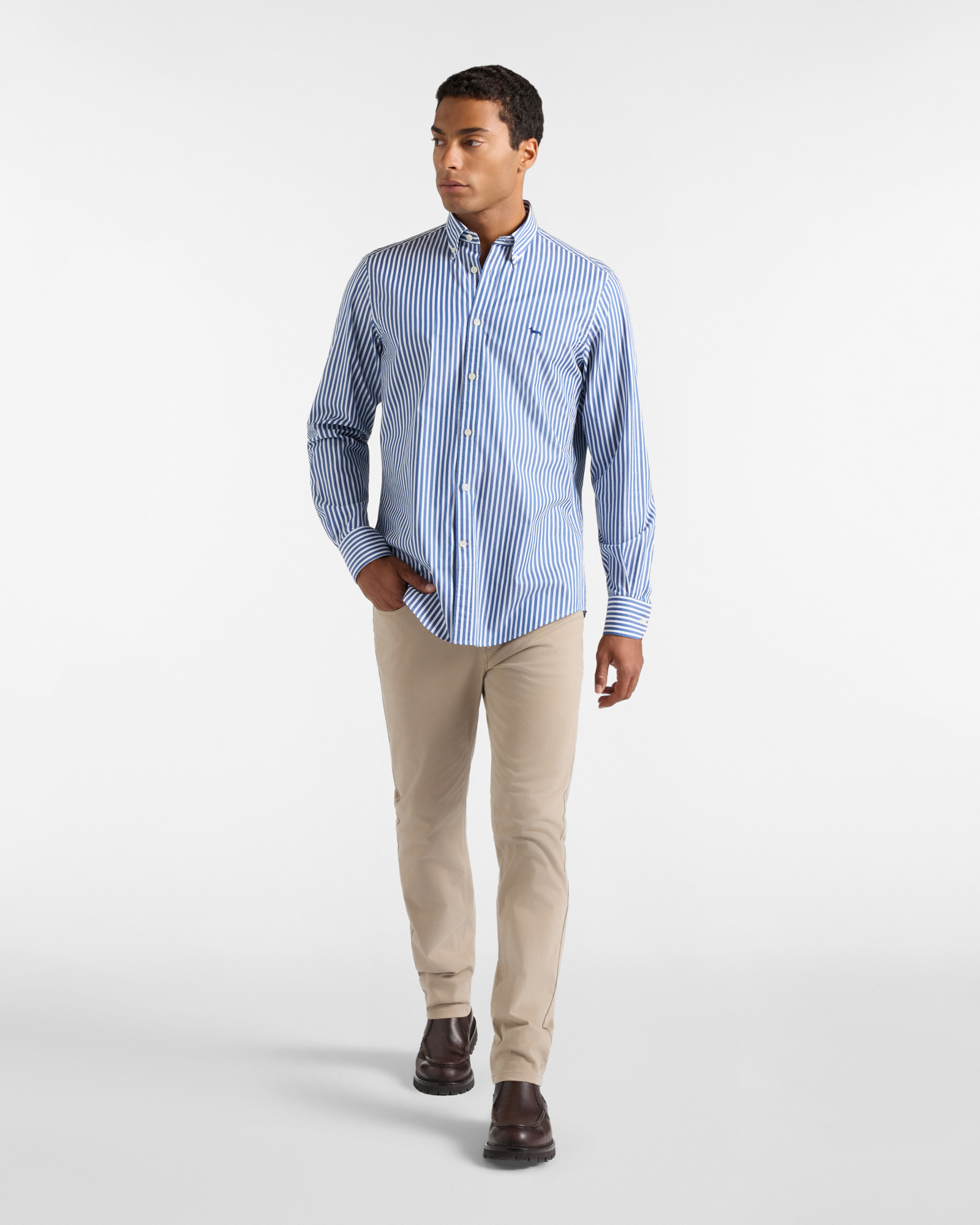 Camicia Uomo in twill con riga raso Regular Fit Turchese, BLU SPORT, large