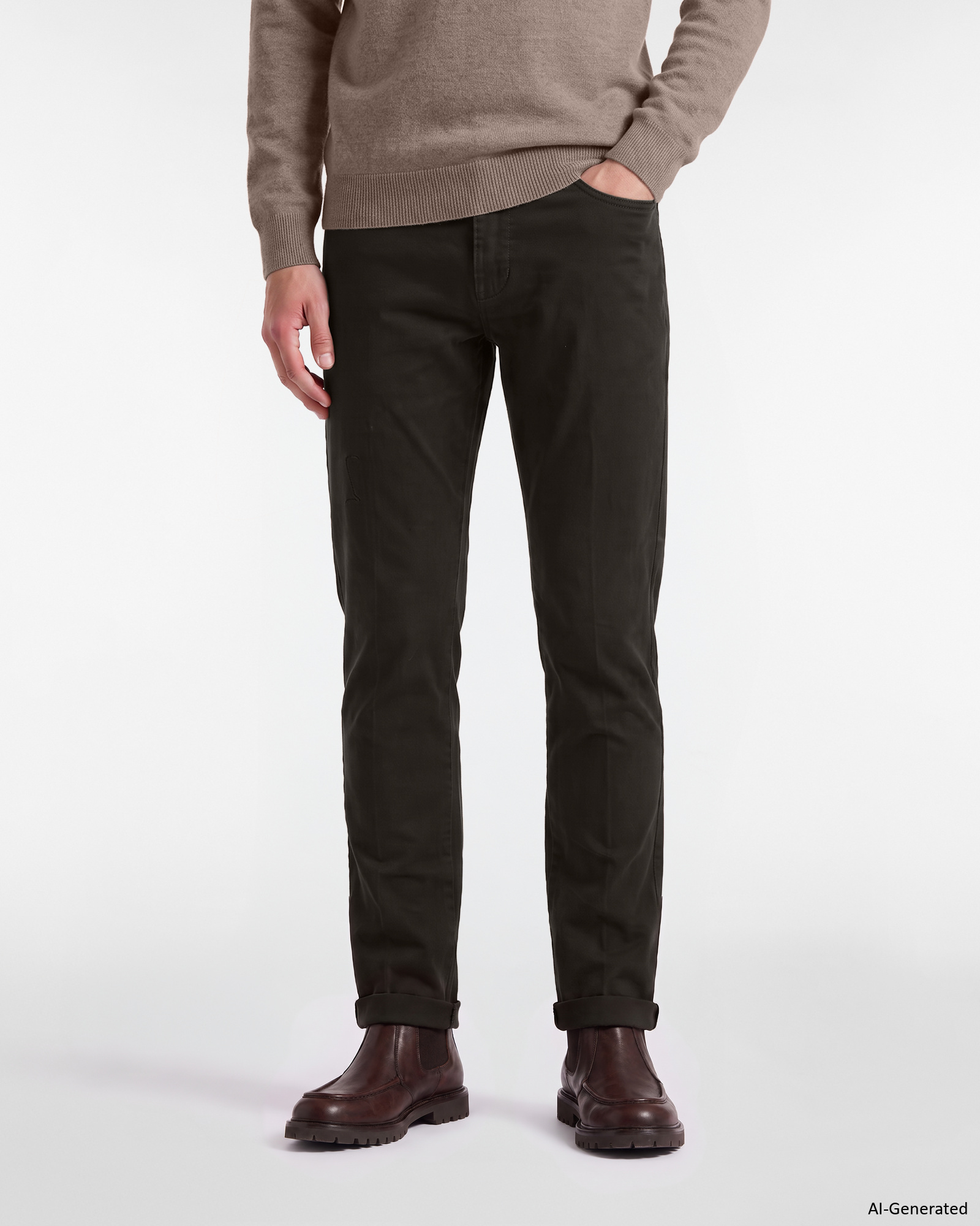 Men&rsquo;s slim-fit brown stretch cotton chino pants