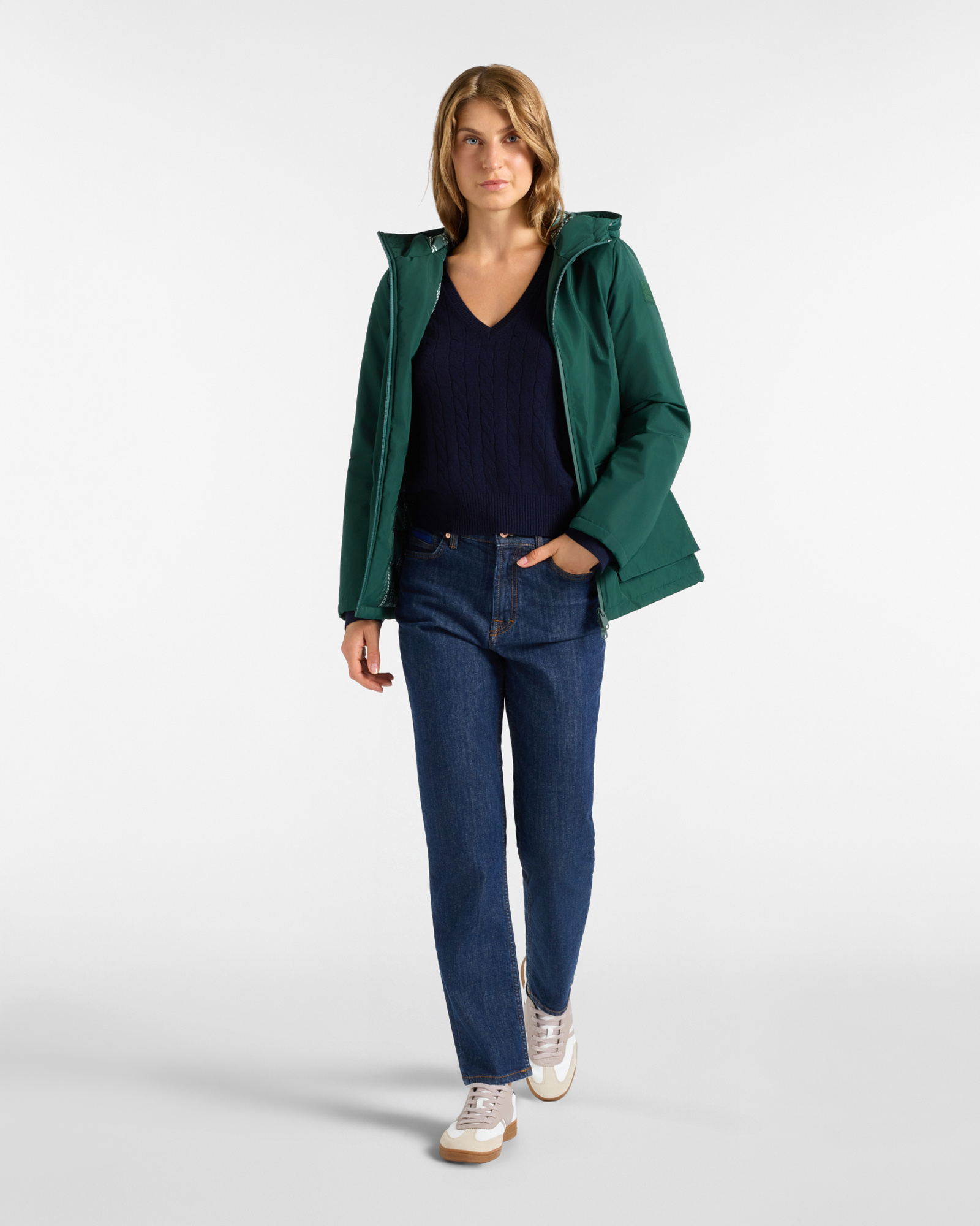 Jersey Mujer con cuello de pico en mezcla de lana con cachemir   Regular Fit, AZUL, large
