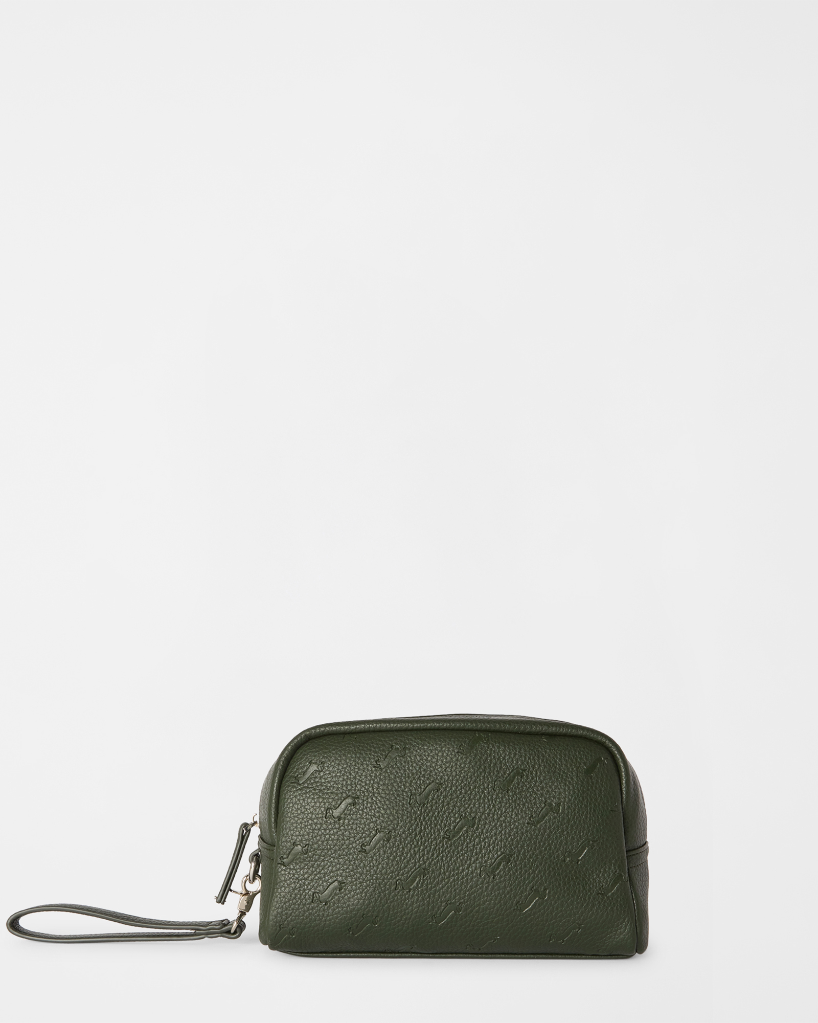 Green medium clutch with handle, all-over dachshund print