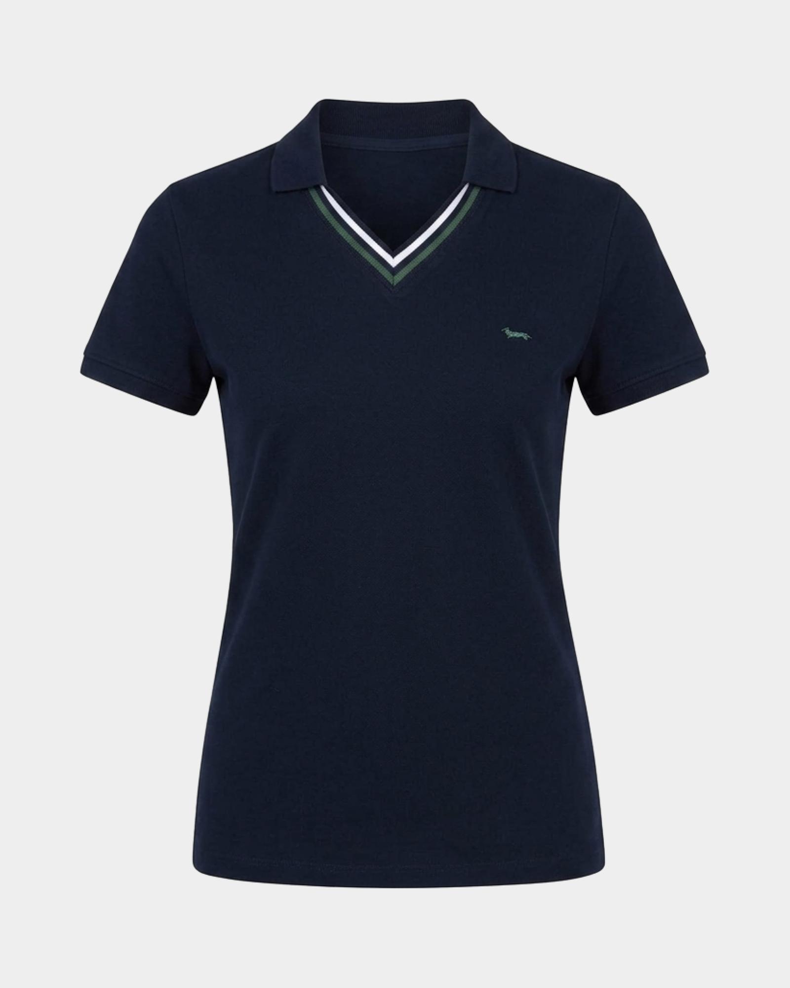 Polo para mujer de manga corta de algod&oacute;n el&aacute;stico, AZUL, large