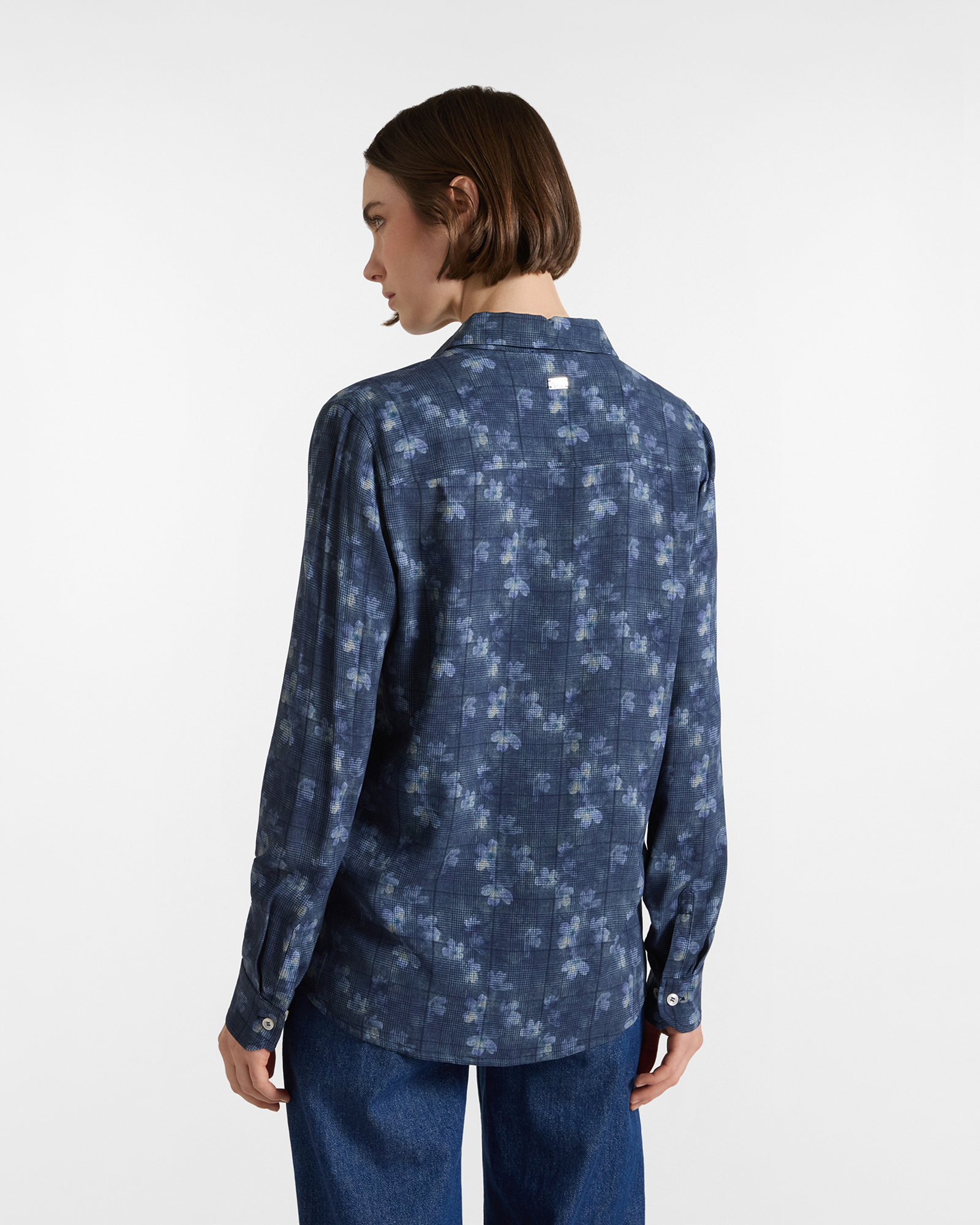 Camicia Donna stampa floreale sfumata blu, BLU, large