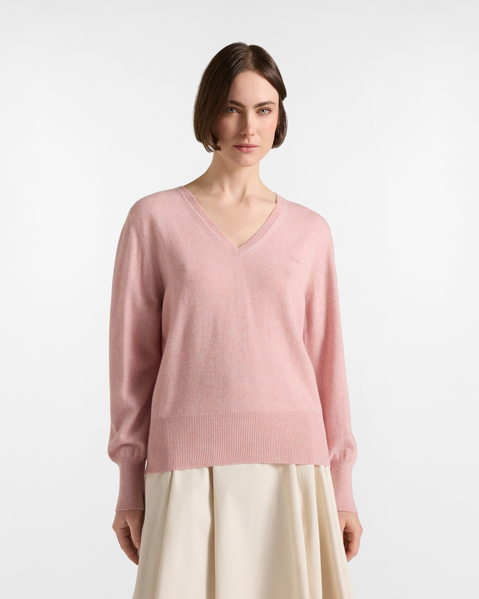 Maglia Donna con scollo a V in 100% puro cashmere rossa Made in Italy