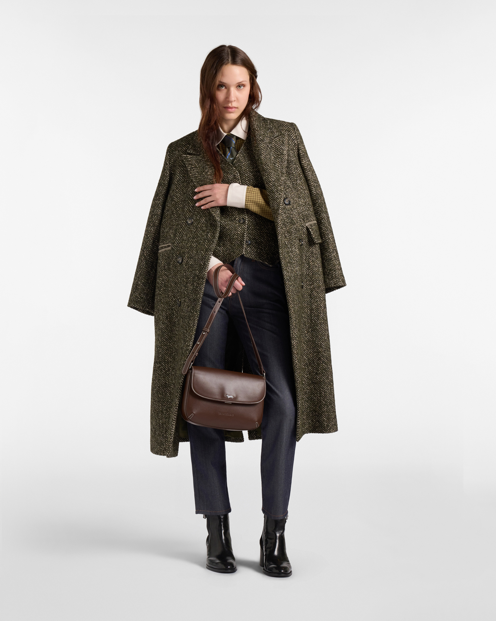 Cappotto Donna Sciancrato in Misto Lana Tecnica Capsule Qualit&agrave; a Colori, VERDE SPORT, large